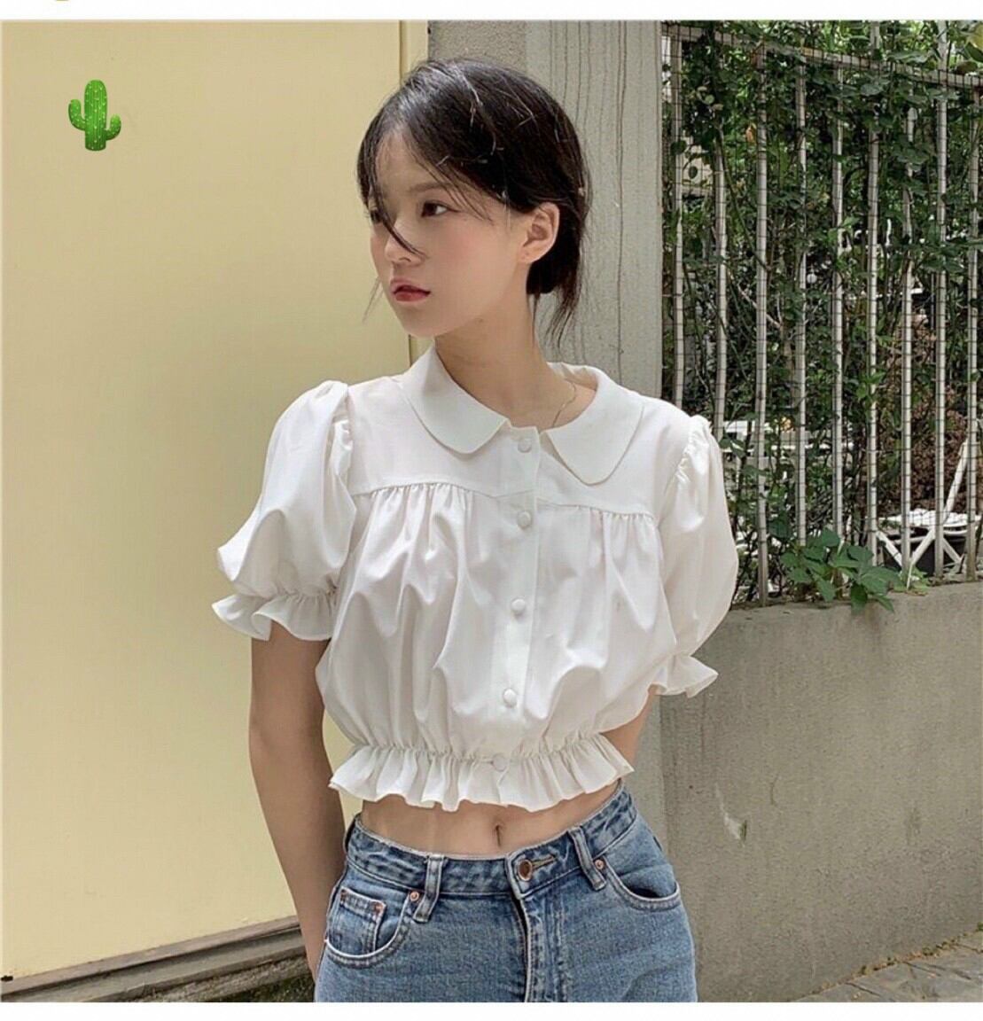 ÁO CROPTOP SƠ MI VIỀN BÈO