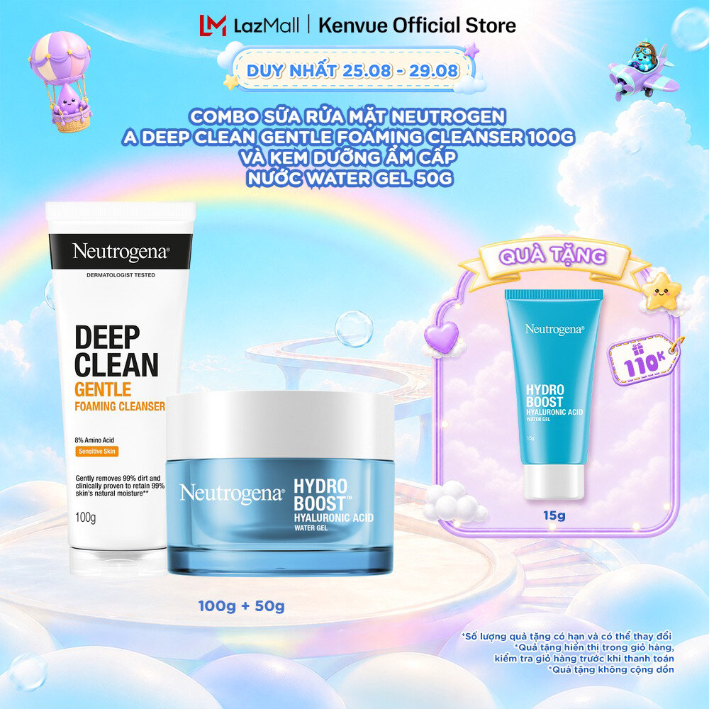 Combo Sữa rửa mặt dạng bọt sạch sâu lành tính Neutrogena Deep Clean Gentle 100g + Kem dưỡng ẩm Water gel 50g
