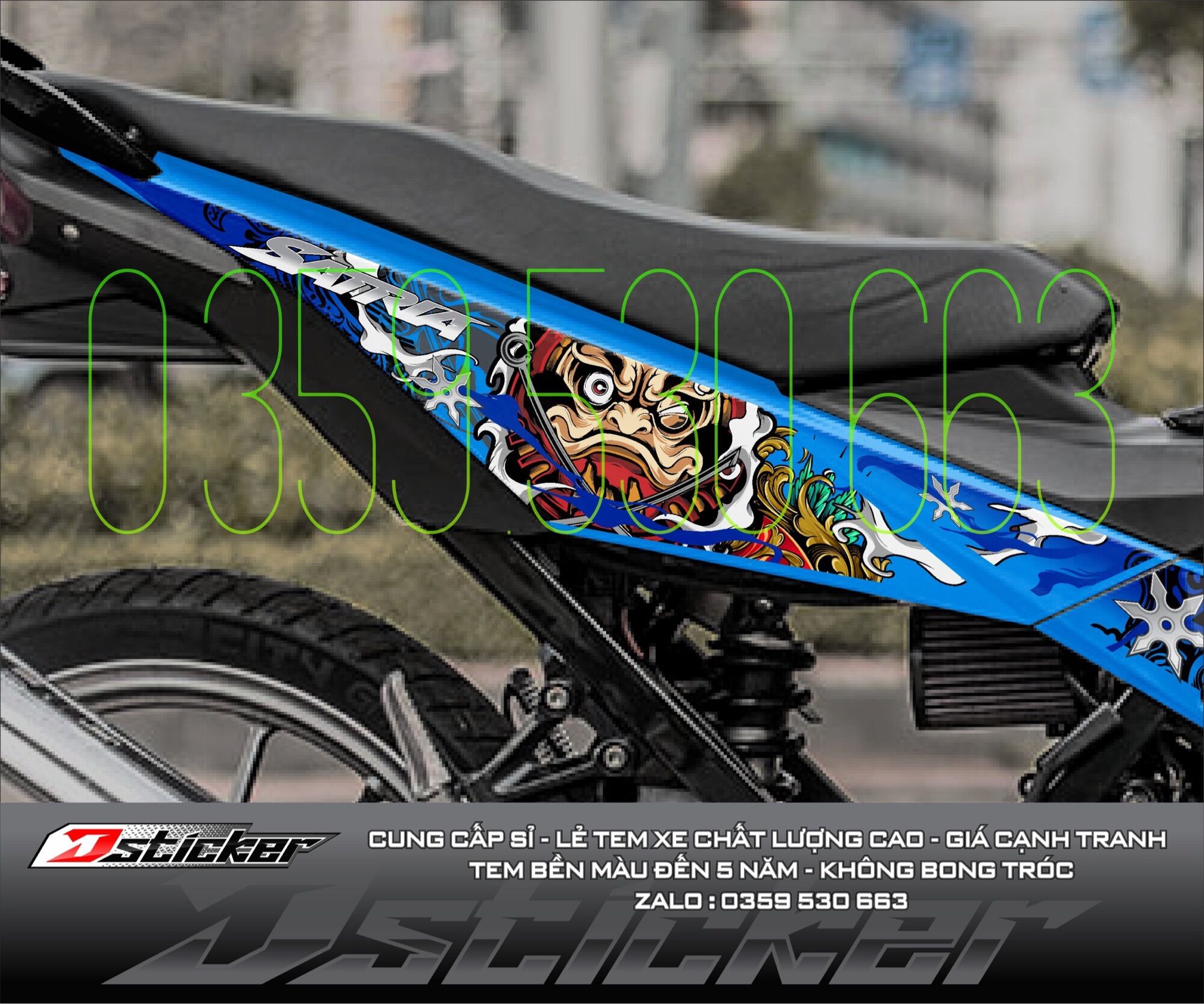 Tem rời Daruma dán xe Satria xanh Gp - cực ngầu