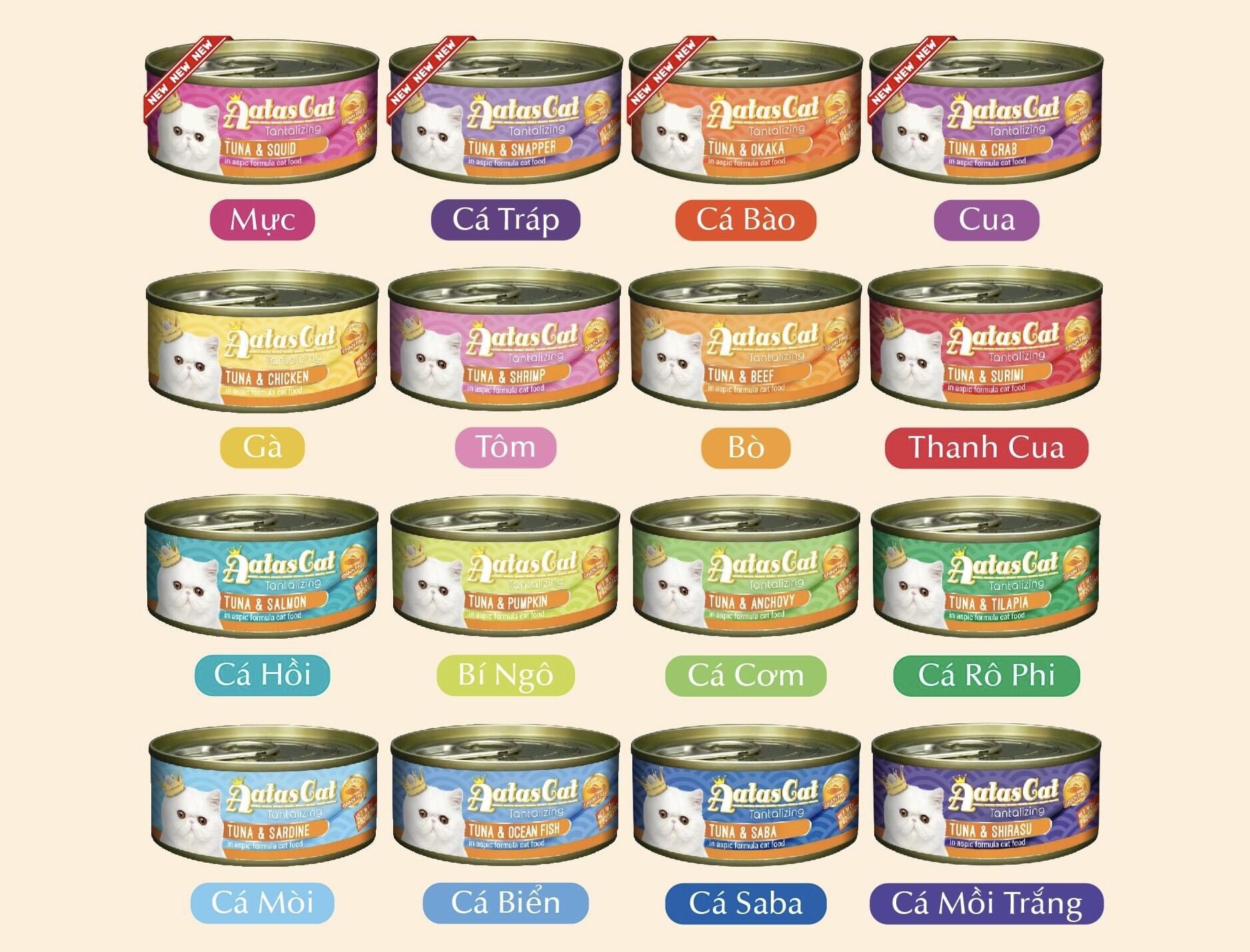 Thùng Pate Aatas cá ngừ/súp gà cho mèo mix vị/1 vị