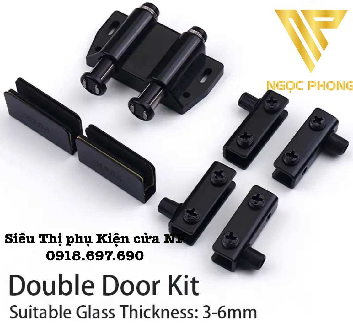 [Đen] Bộ lề nhấn cửa tủ đóng mở kính 3-5mm màu đen