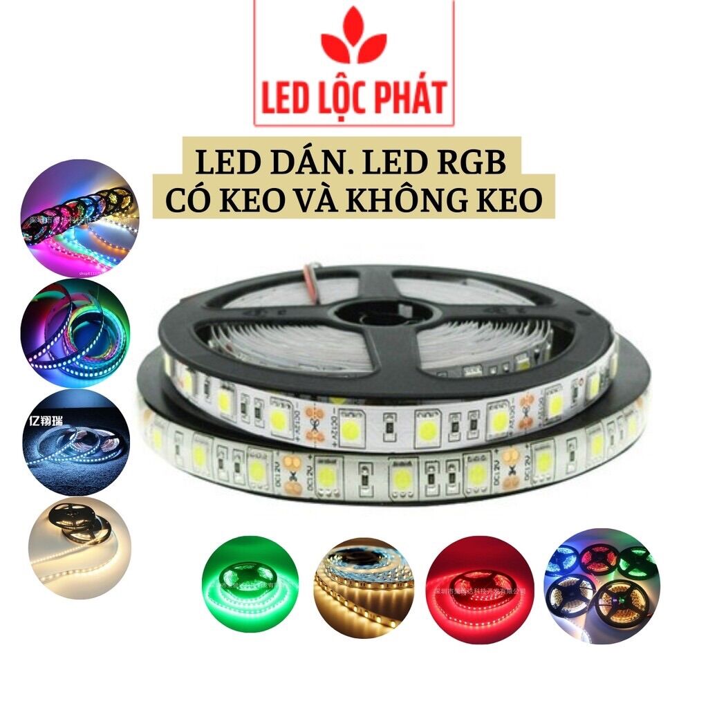 Dây đèn led rgb đổi màu có keo dùng remot, cuộn led dây dán trang trí 5m 12v