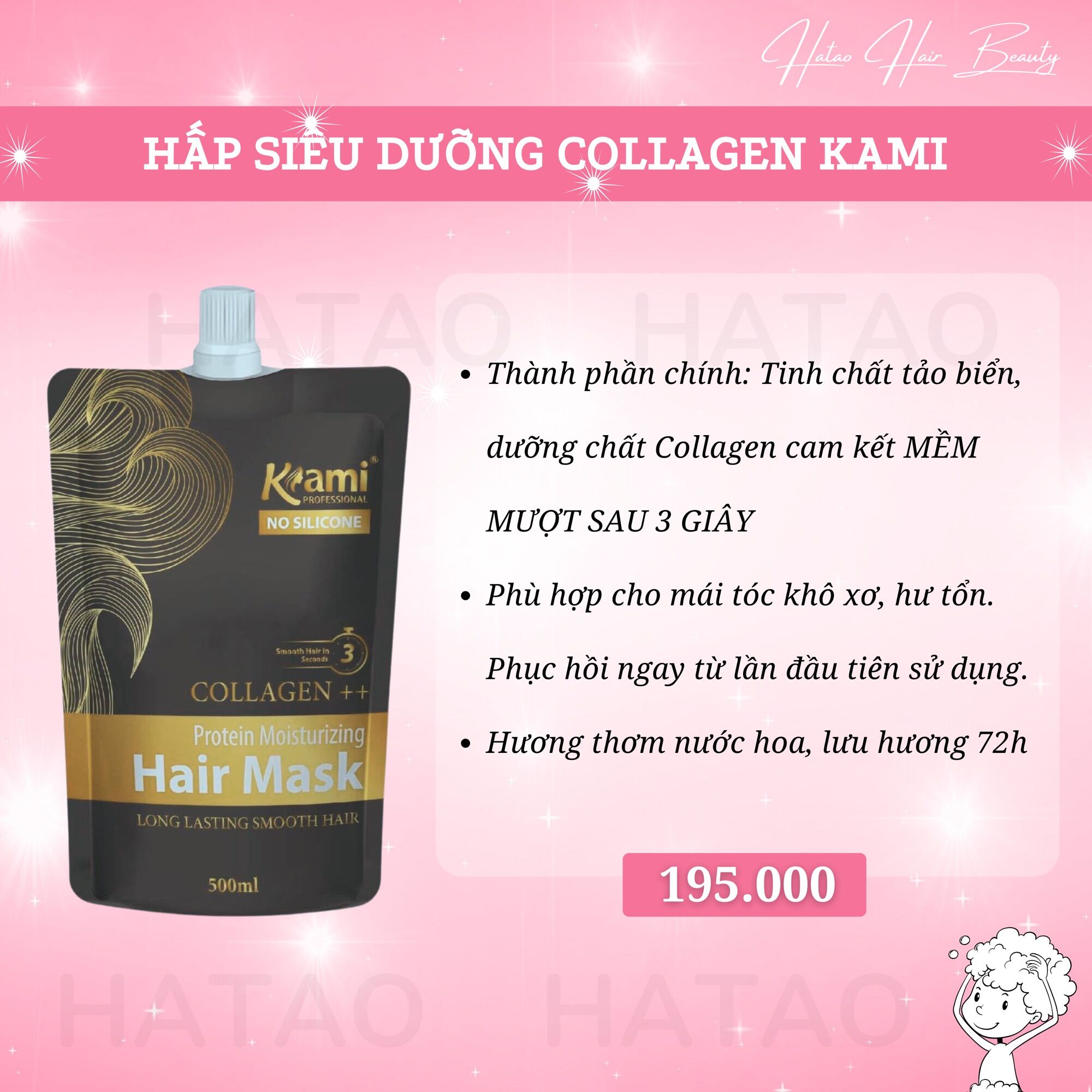 Hấp siêu dưỡng collagen Kami siêu mềm mượt dạng túi 500g