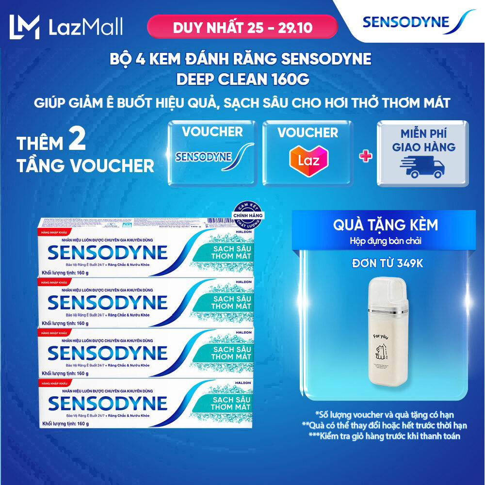 Bộ 4 Kem đánh răng SENSODYNE Deep Clean 160g giúp giảm ê buốt hiệu quả, sạch sâu cho hơi thở thơm mát