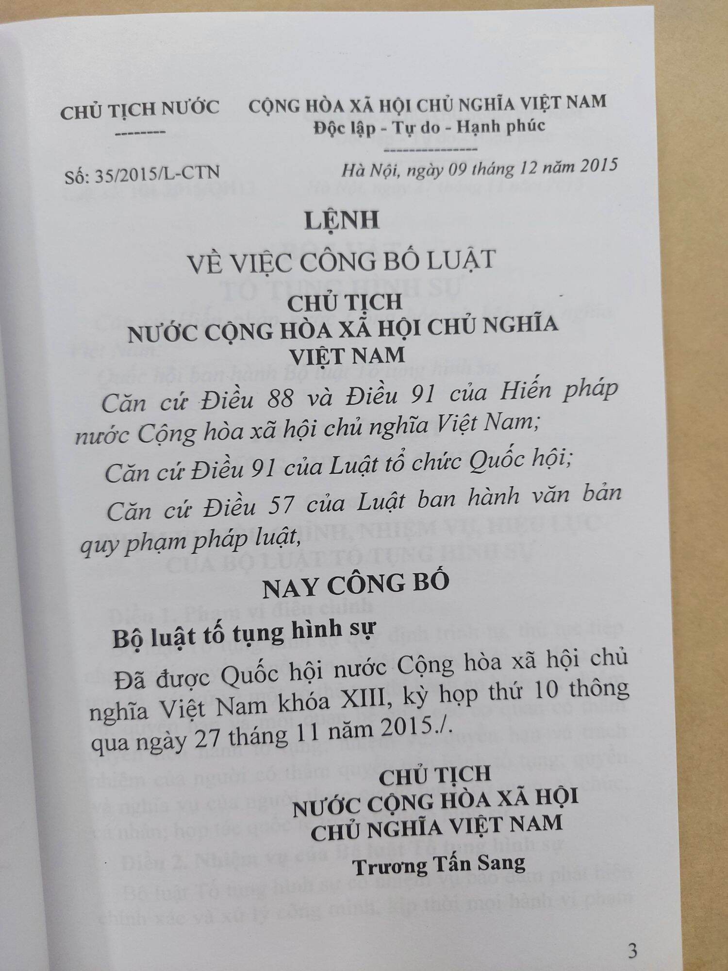 Bộ Luật Tố Tụng Hình Sự