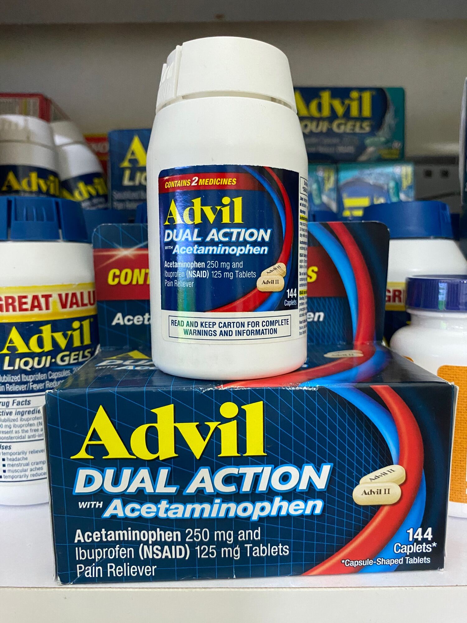 Viên uống Advil Dual Action 144 viên caplets date 2024