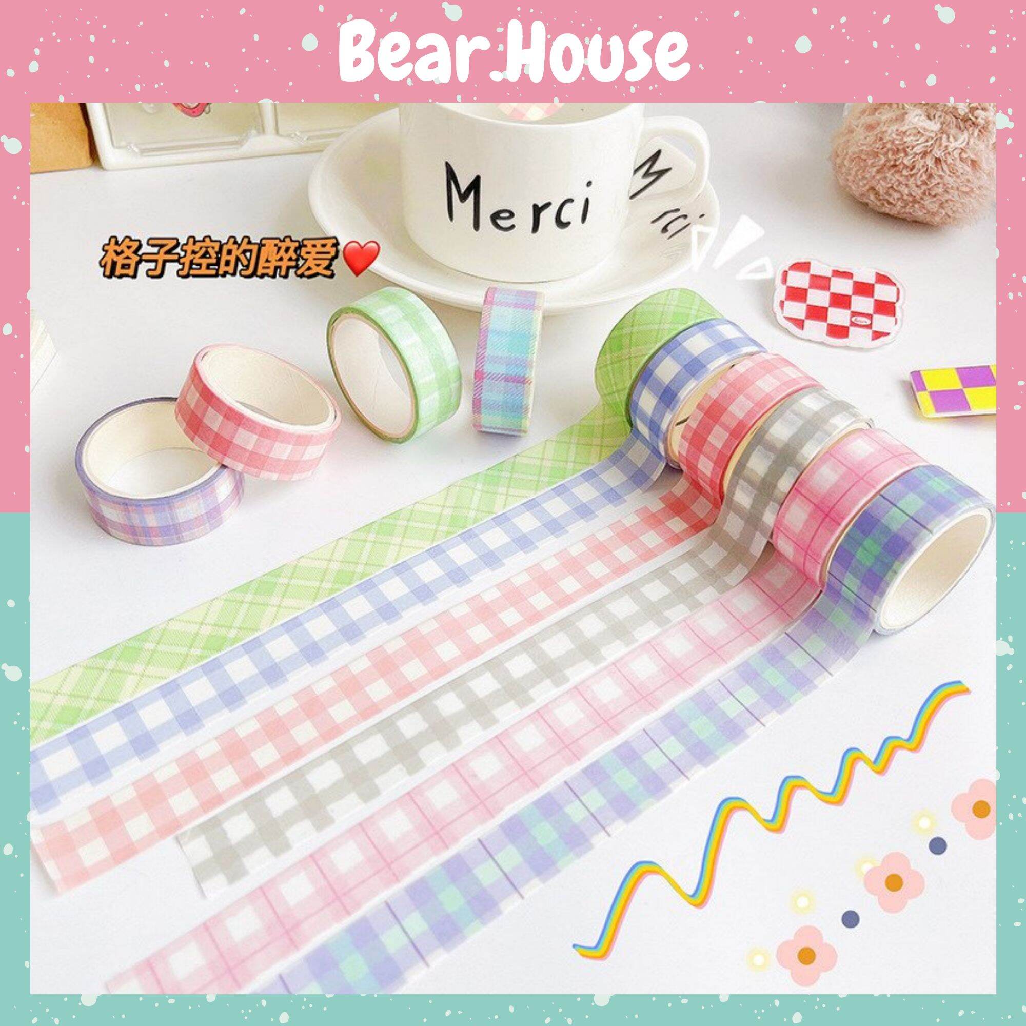 Cuộn Washi Băng Dính Họa Tiết Caro Màu Pastel Bear.House