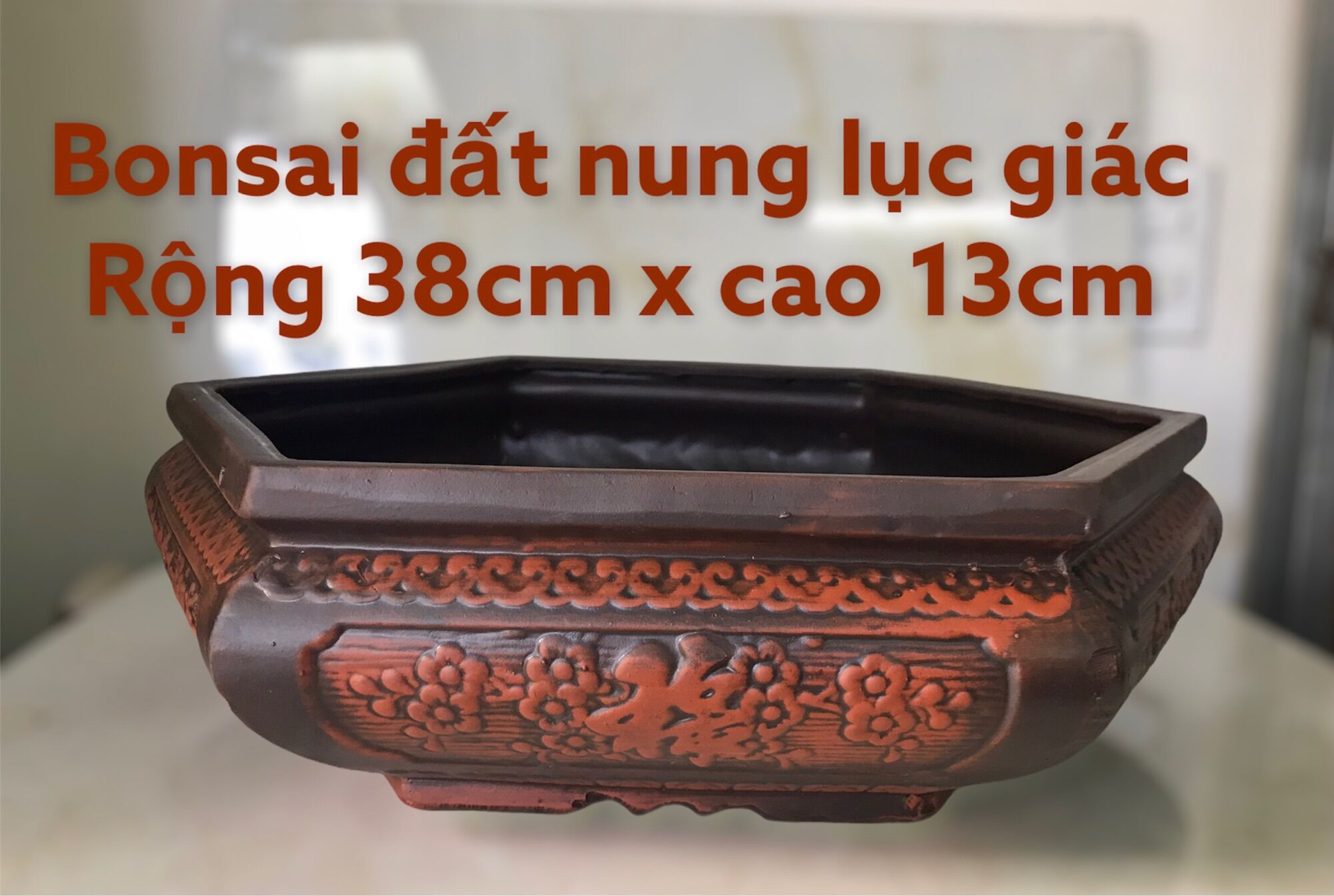 Chậu đất nung bonsai hình lục giác cạn