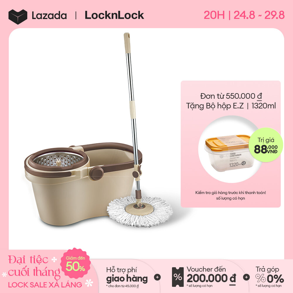 Bộ cây lau nhà vắt 360 độ Lock&Lock Compact Spin Mop - ETM466 - Màu nâu - Thép không gỉ - Hàng chính hãng