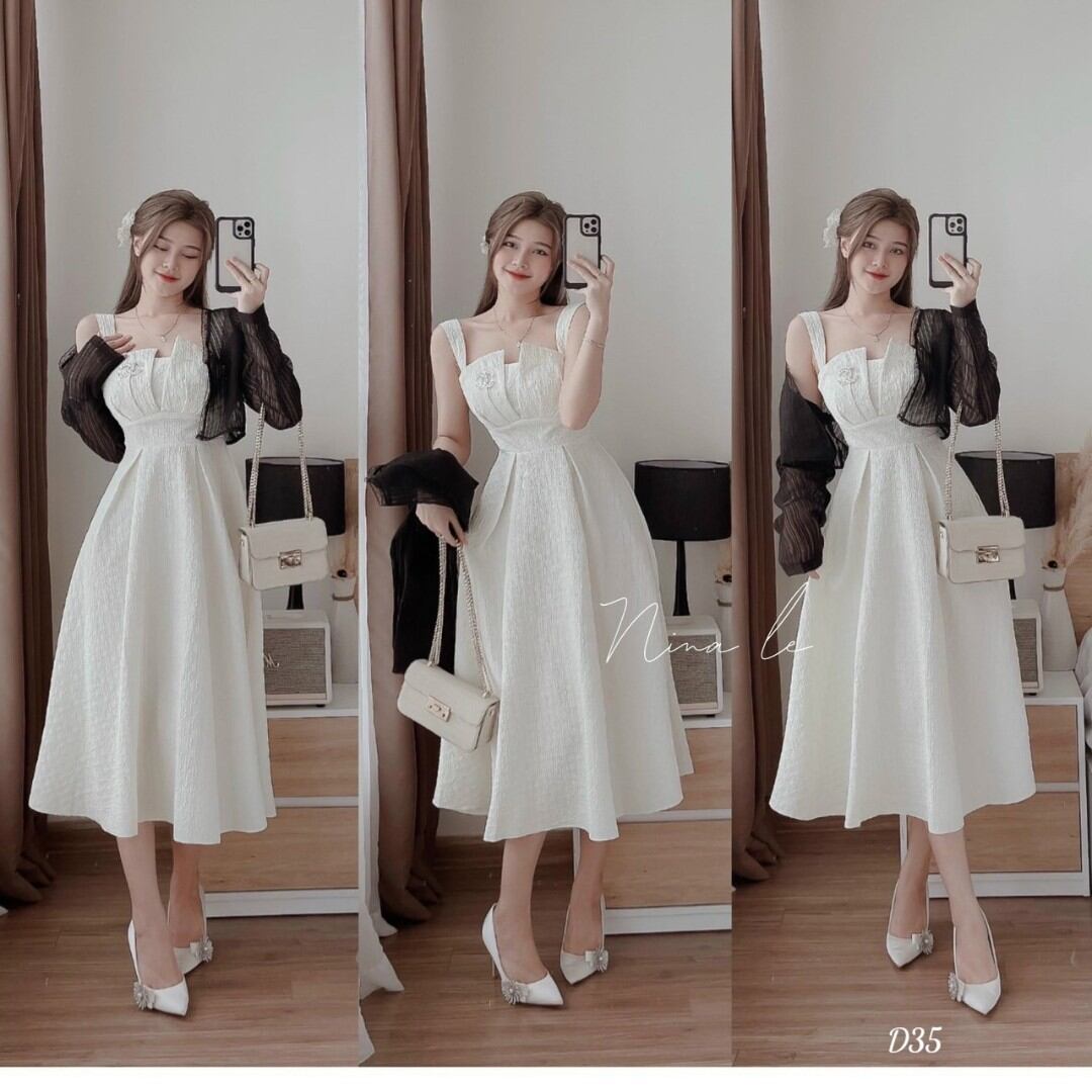 Đầm maxi gấm xốp kèm áo khoác ren. hình thật - thời trang bb - bb007