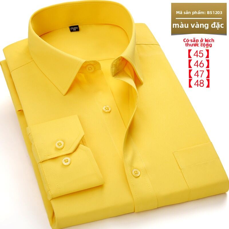 Áo Sơ Mi Nam Dài Tay Mùa Thu Màu Vàng Công Sở Thường Ngày Quần Áo Làm Việc Trẻ Trung Cổ Vuông Tay Áo Dài Thường Ngày