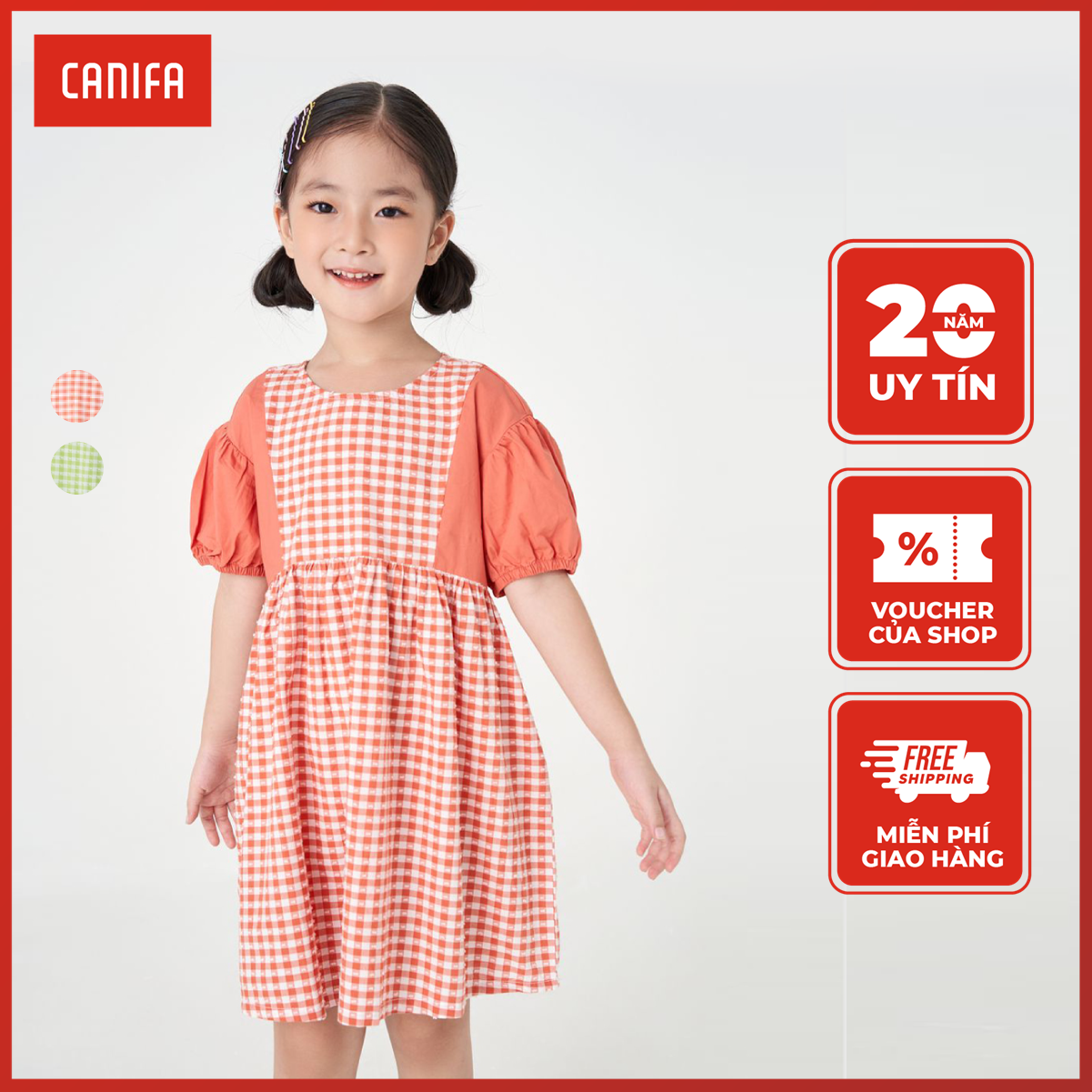 [CHỈ 19.3 VOUCHER GIẢM ĐẾN 38%] Váy liền bé gái CANIFA họa tiết kẻ 1DS23S017