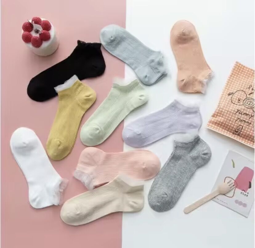 Tất lưới nữ- sét 10 tất thông hơi viền ren tiểu thư cho bạn gái