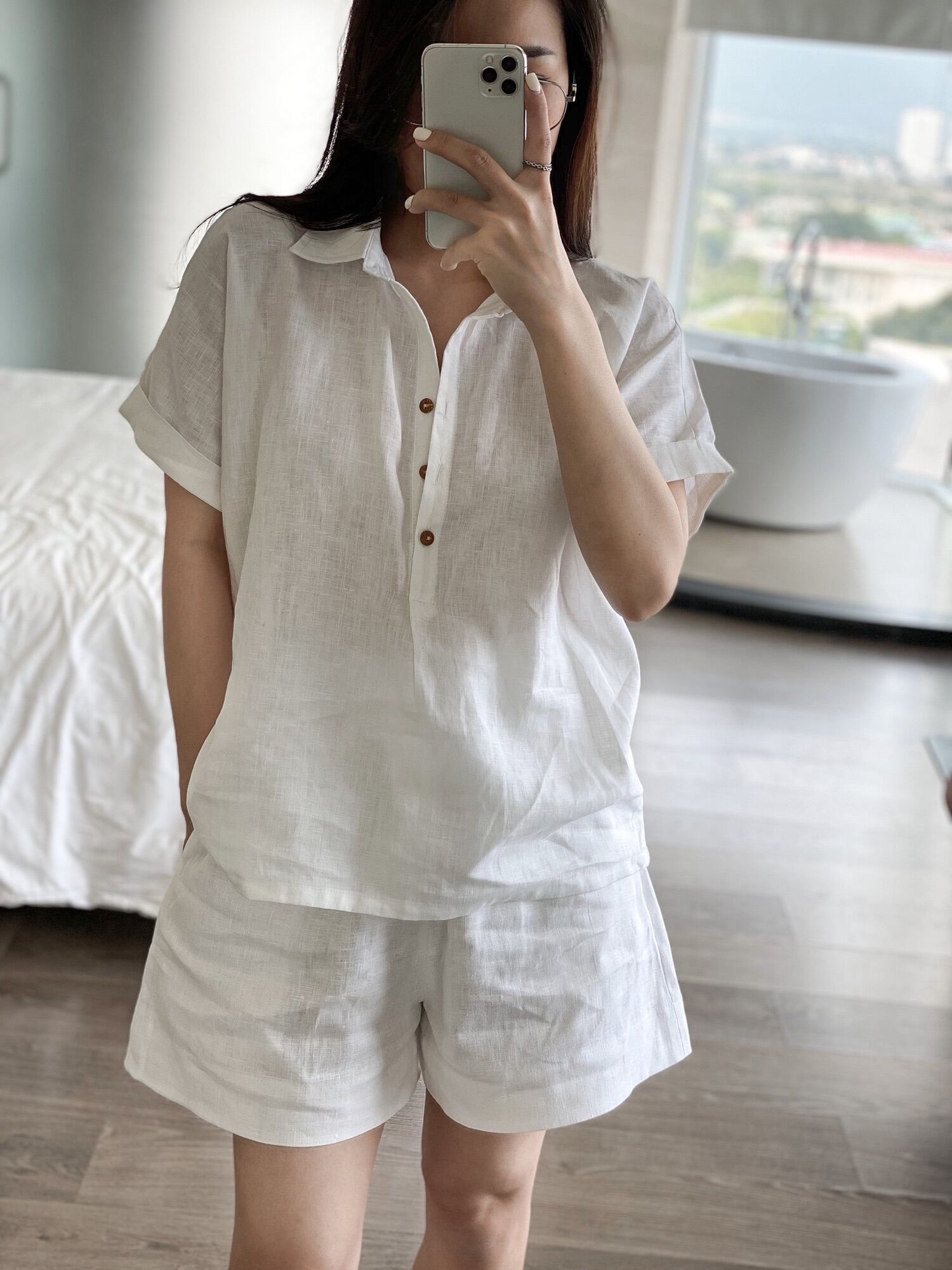 Shu Shi - Sơ Mi Tay Lỡ Cúc Gỗ Linen Premium ( Ảnh Chính Chủ )