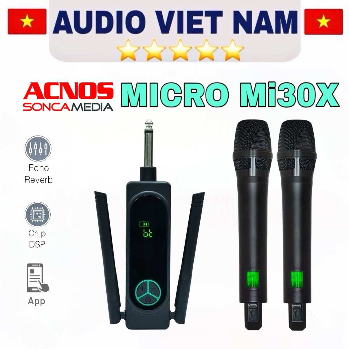 MICRO ĐA NĂNG ACNOS MI30X KARAOKE KHÔNG DÂY | micro không dây kết nối bluetooth công nghệ cao cho loa, amply, mixer…vv