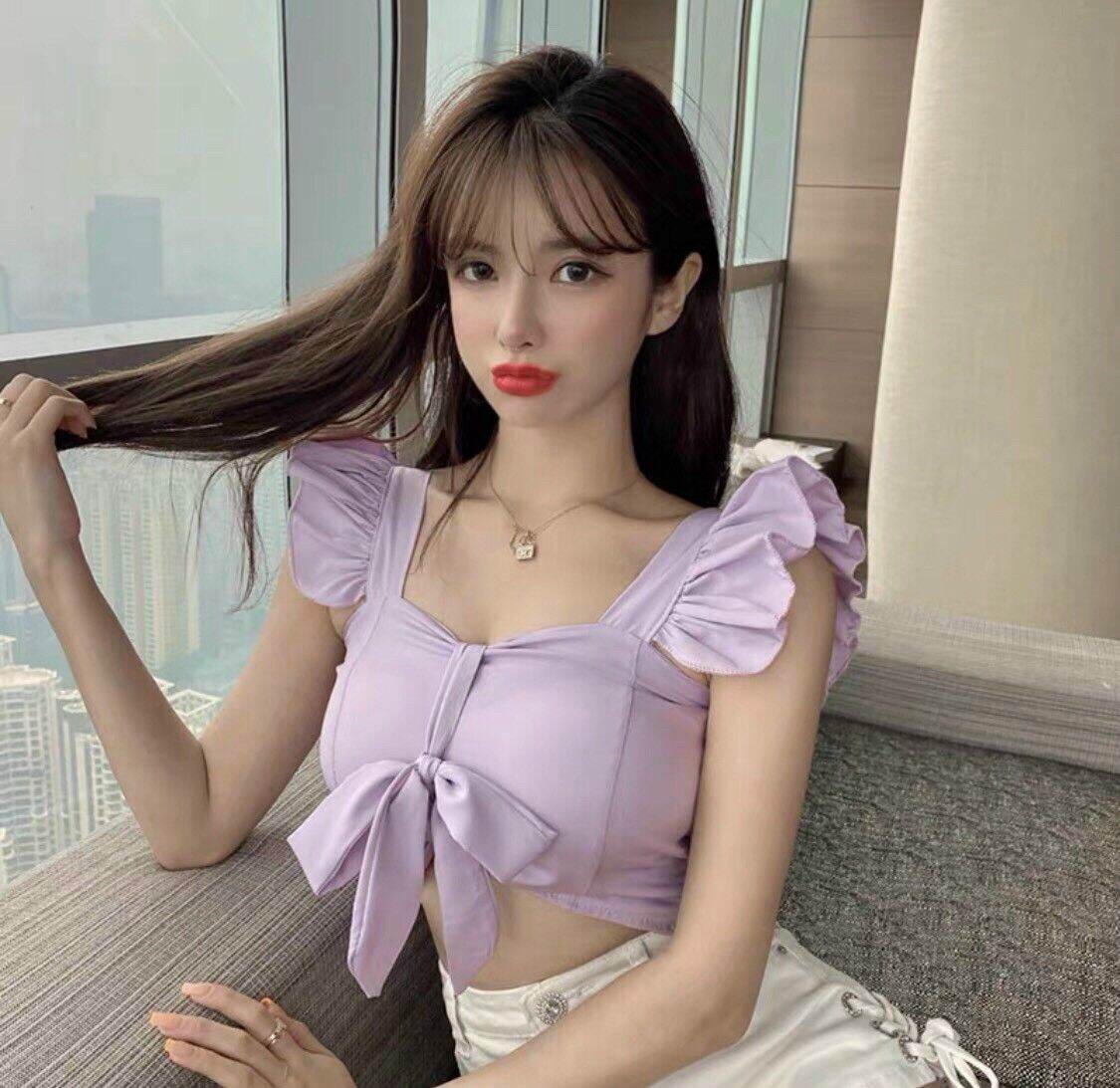 Áo kiểu croptop cánh tiên kèm mút siêu xinh