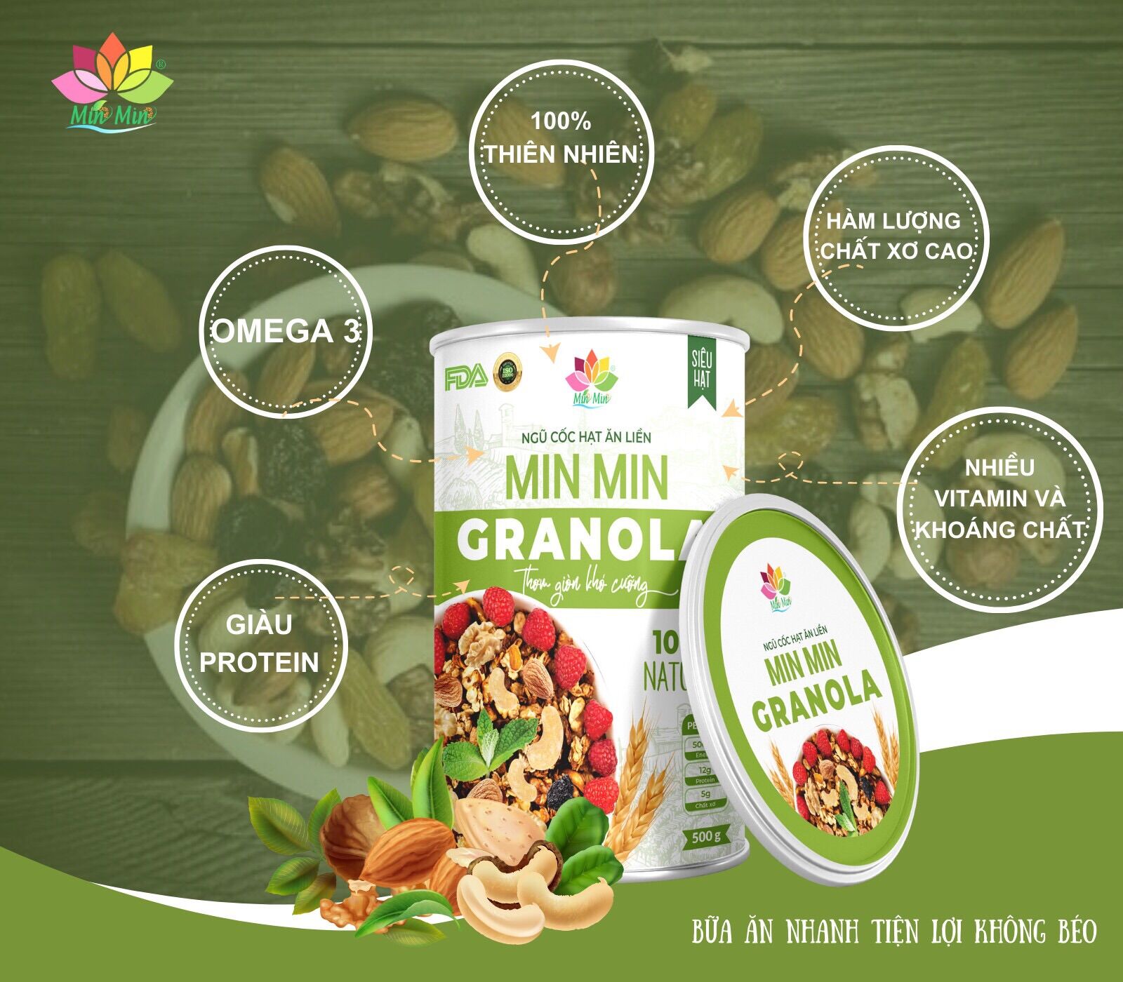 Ngũ cốc hạt ăn liền Granola MinMin (hộp 500g)