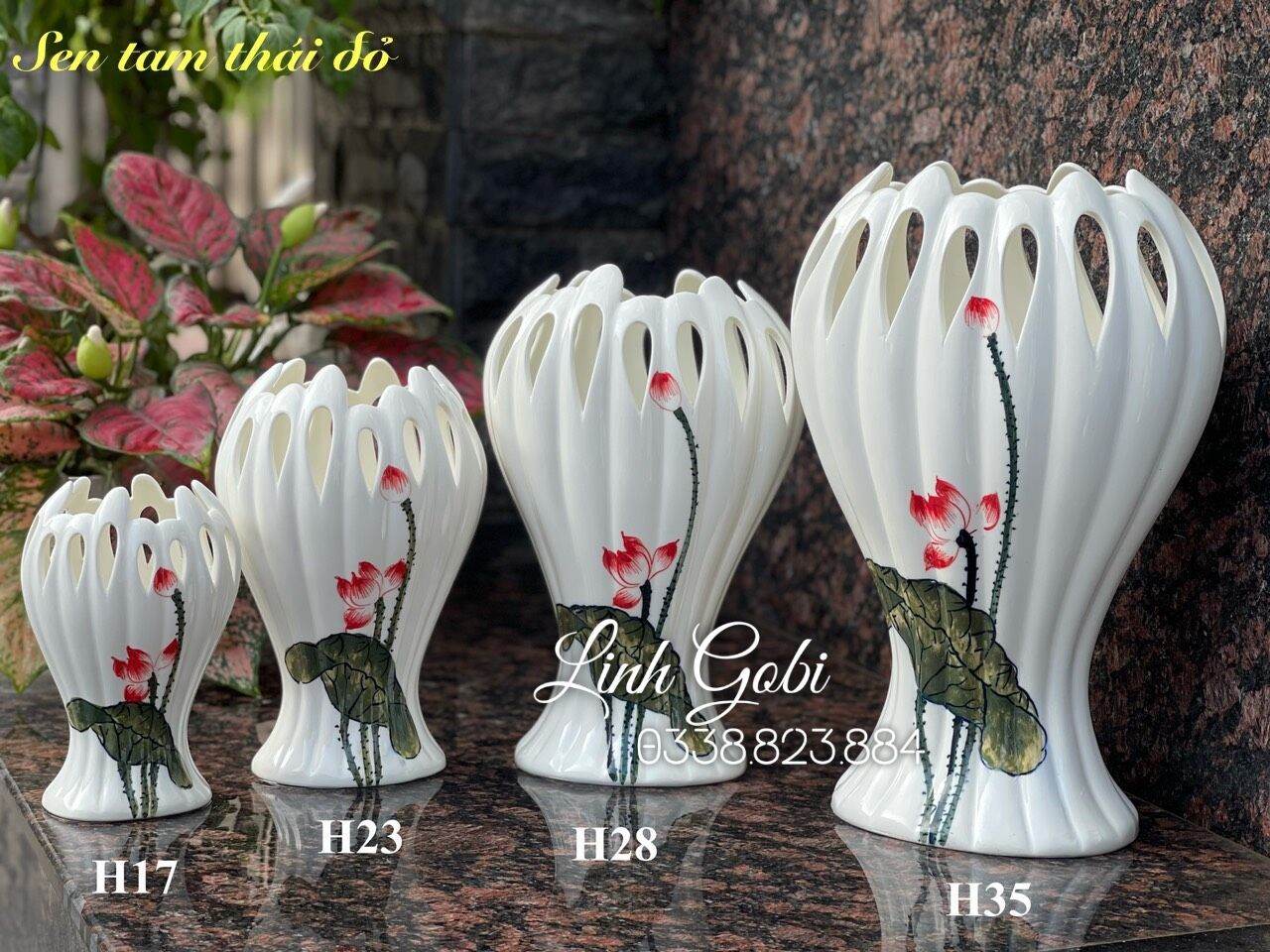 Lọ hoa bàn tay phật, lọ sen tam thái đỏ