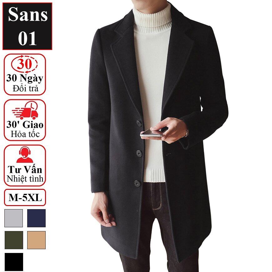 Áo măng tô nam dáng dài Sans01 khoác dạ hàn quốc blazer mangto giá rẻ đen xanh vàng size S M L XL bigsize 2XL 3XL 4XL 5XL trech coat men
