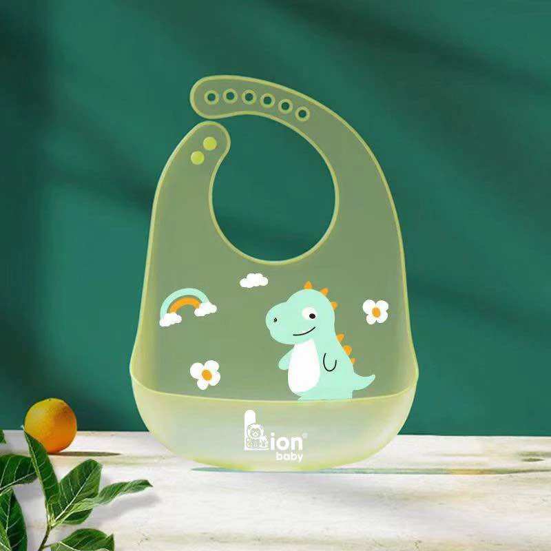Yếm ăn dặm LiOn silicon trong suốt có máng siêu mềm