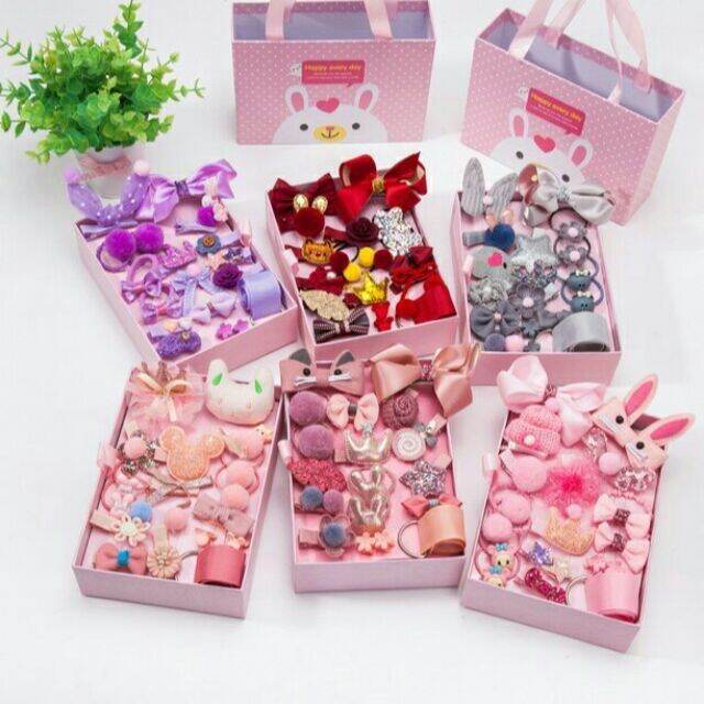 Set kẹp tóc 18 chi tiết cho bé kèm hộp đựng xinh xắn