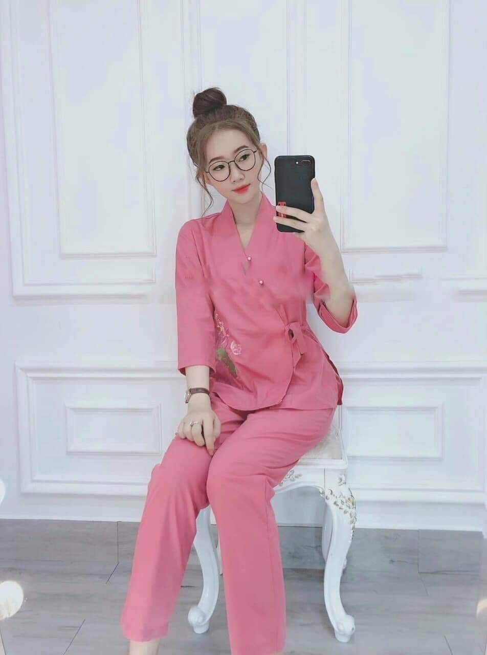 Bộ nữ đi chùa.chéo cột nơ vải kate