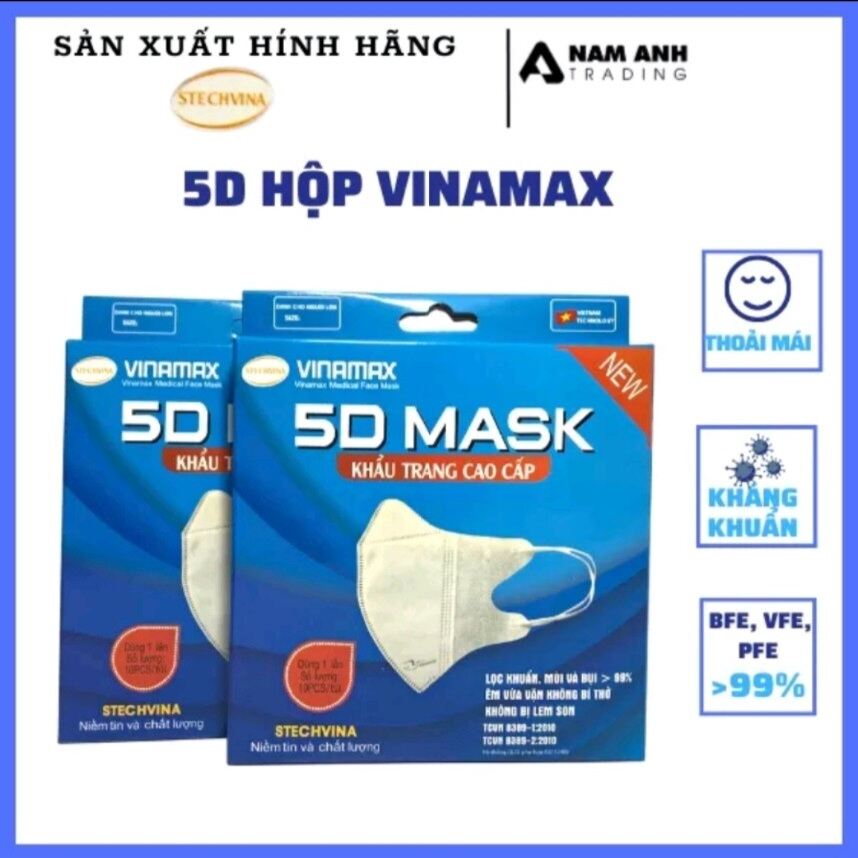 sét 10 hộp/100 cái khẩu Trang 5D kháng khuẩn vinamax  cao cấp