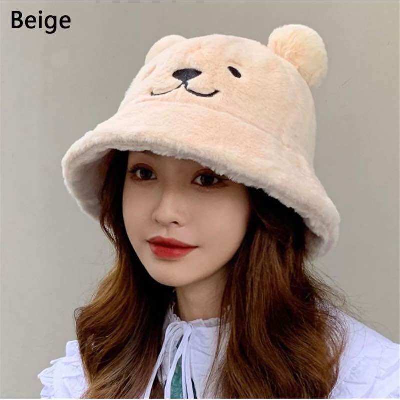 Nón bucket lông Tai Gấu mềm ấm Nhung Dễ Thương Xinh Xắn