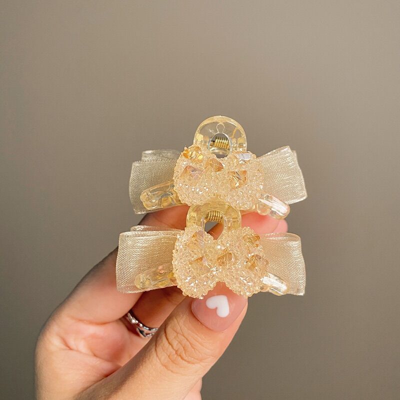 Set 2 chiếc kẹp tóc mái nơ lưới đính đá và hình nơ kẹp tóc mái xinh xắn dễ thương phong cách Hàn Quốc