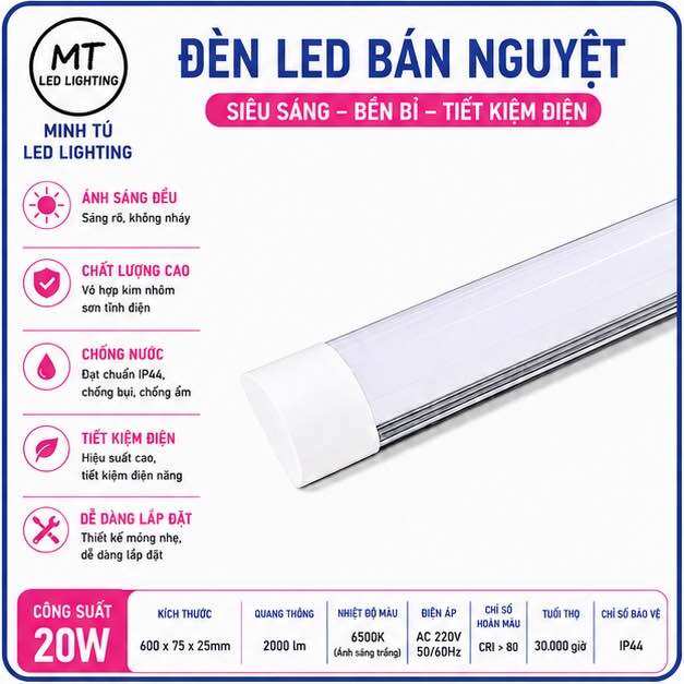 Đèn LED Bán Nguyệt Siêu Sáng 20W 40W 65W 80W 100W - Đèn Tuýp LED Ốp Trần Tiết Kiệm Điện 6500K Cho Nhà Xưởng Cửa Hàng