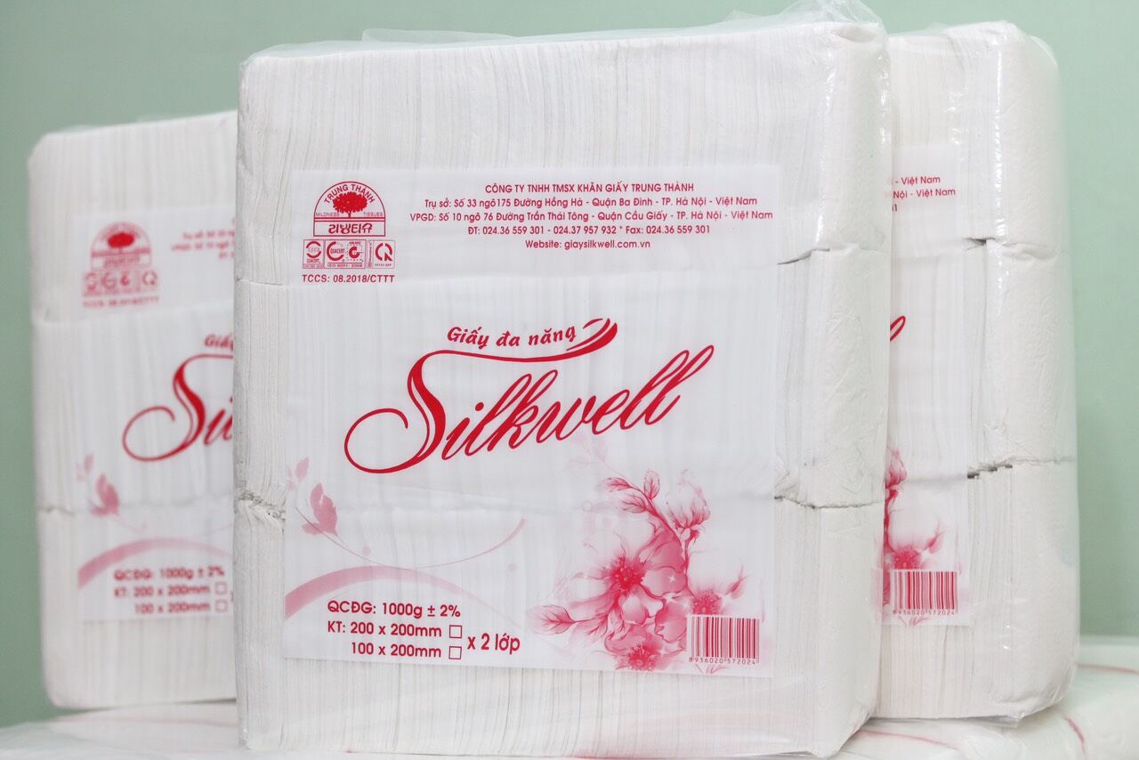 Giấy ăn đa năng SilkWell, Giấy ăn cân gấp tự động bịch 1kg không chất tẩy trắng