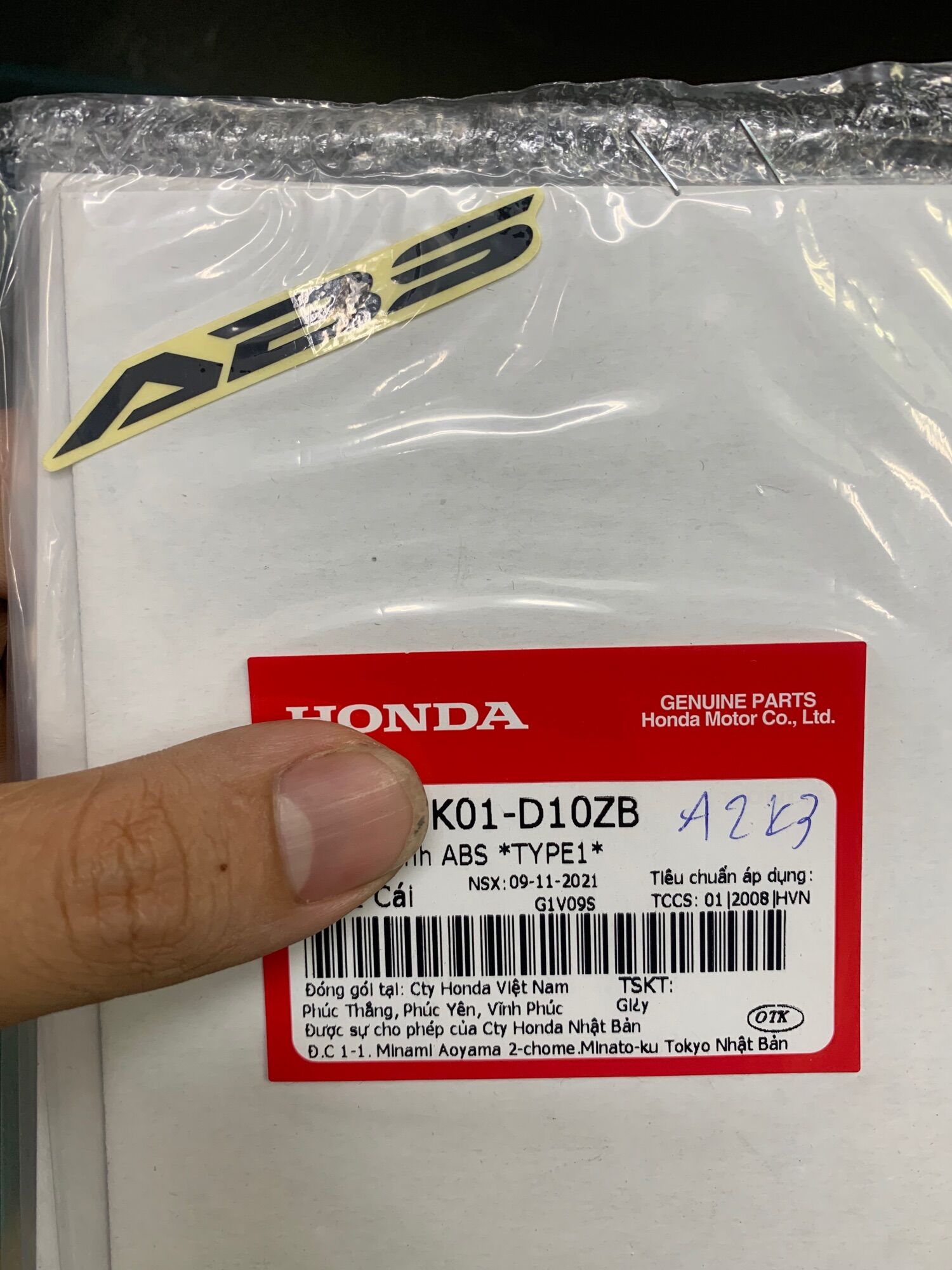 Tem chữ ABS màu đen chính hãng honda