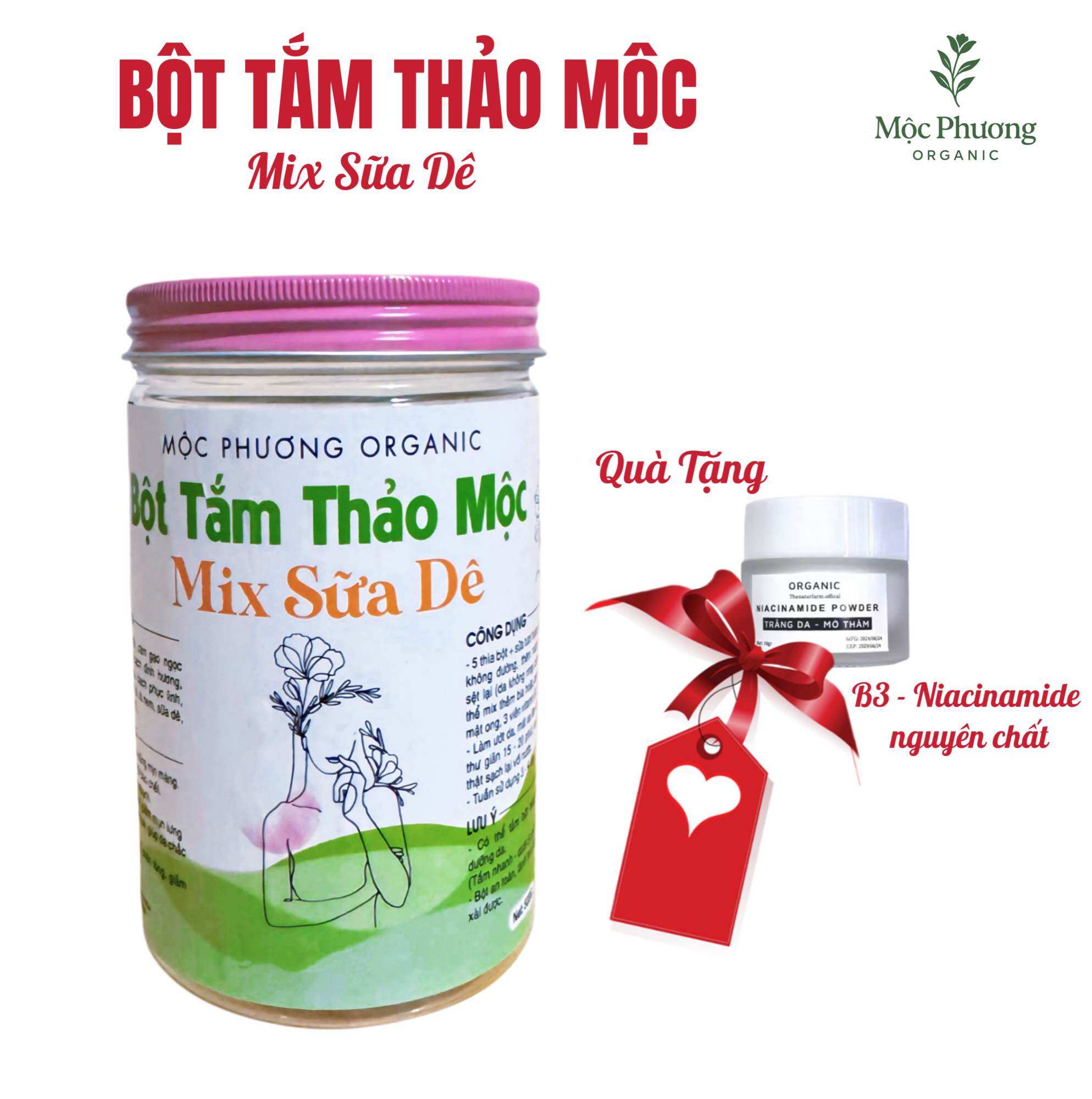 BỘT TẮM TRẮNG THẢO MỘC MIX SỮA DÊ MỘC PHƯƠNG ORGANIC (bột tắm trắng thảo mộc, bột hữu cơ)