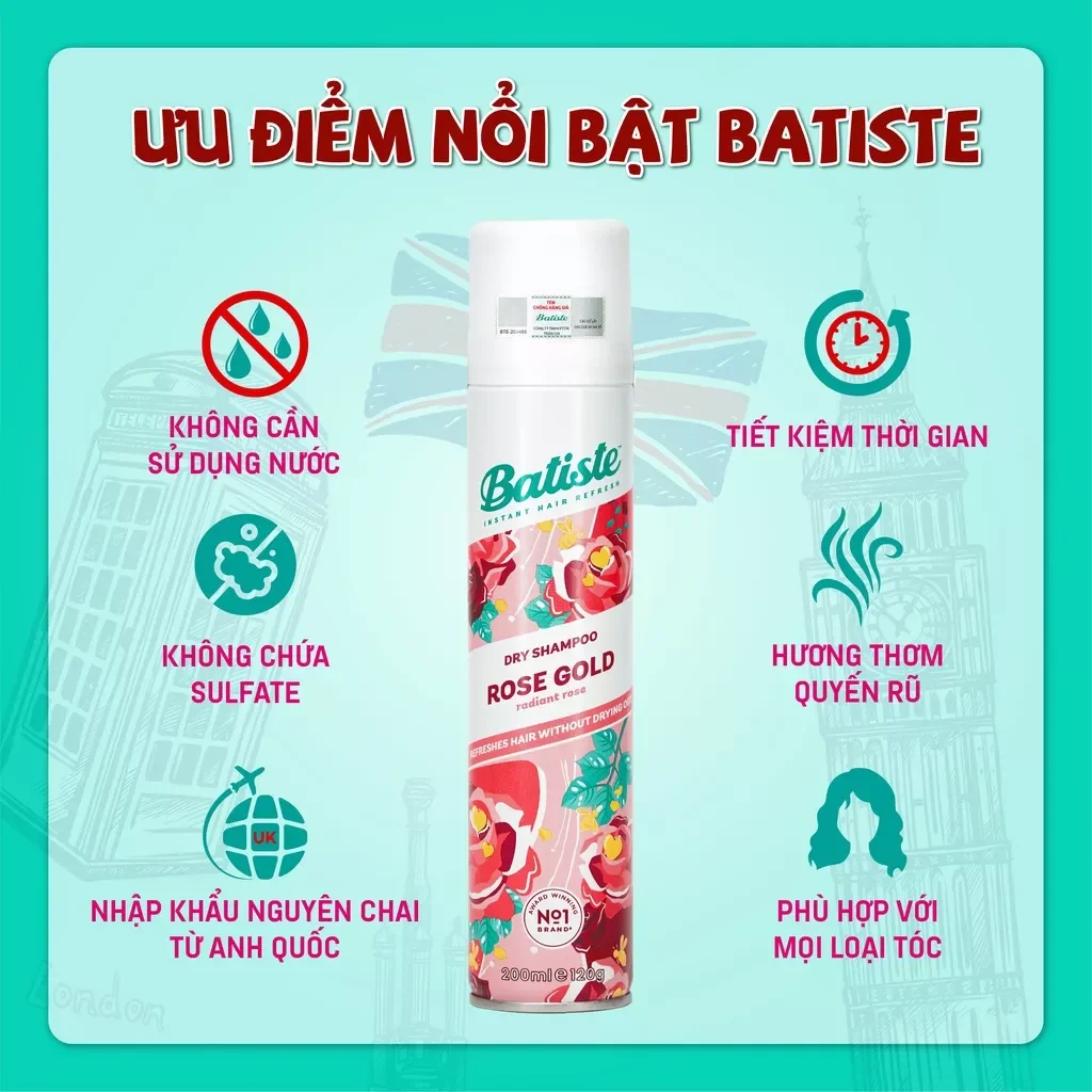 Dầu gội khô Batiste Dry Shampoo 200ml
