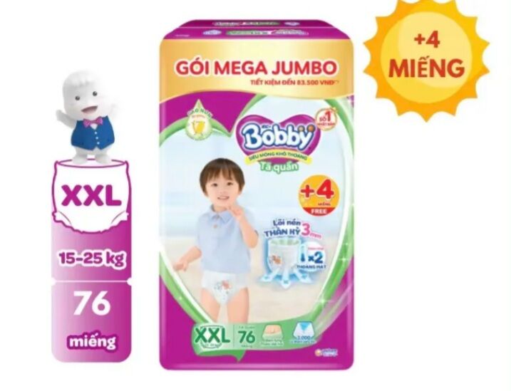 Tặng 4 miếng. tả quần bobby xxl76+4 miếng gạo non.