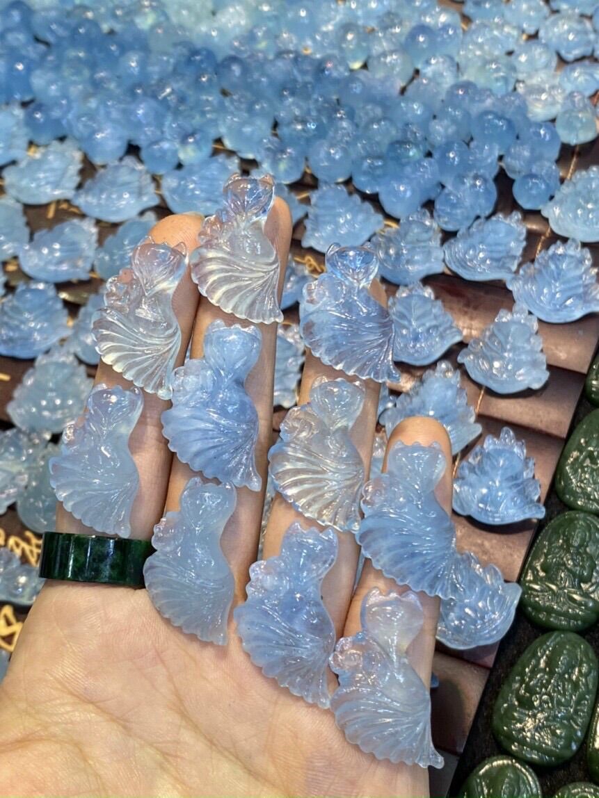 Mặt dây chuyền Hồ Ly đá Aquamarine tự nhiên, mặt dây đeo cổ dành cho mệnh Thủy AV