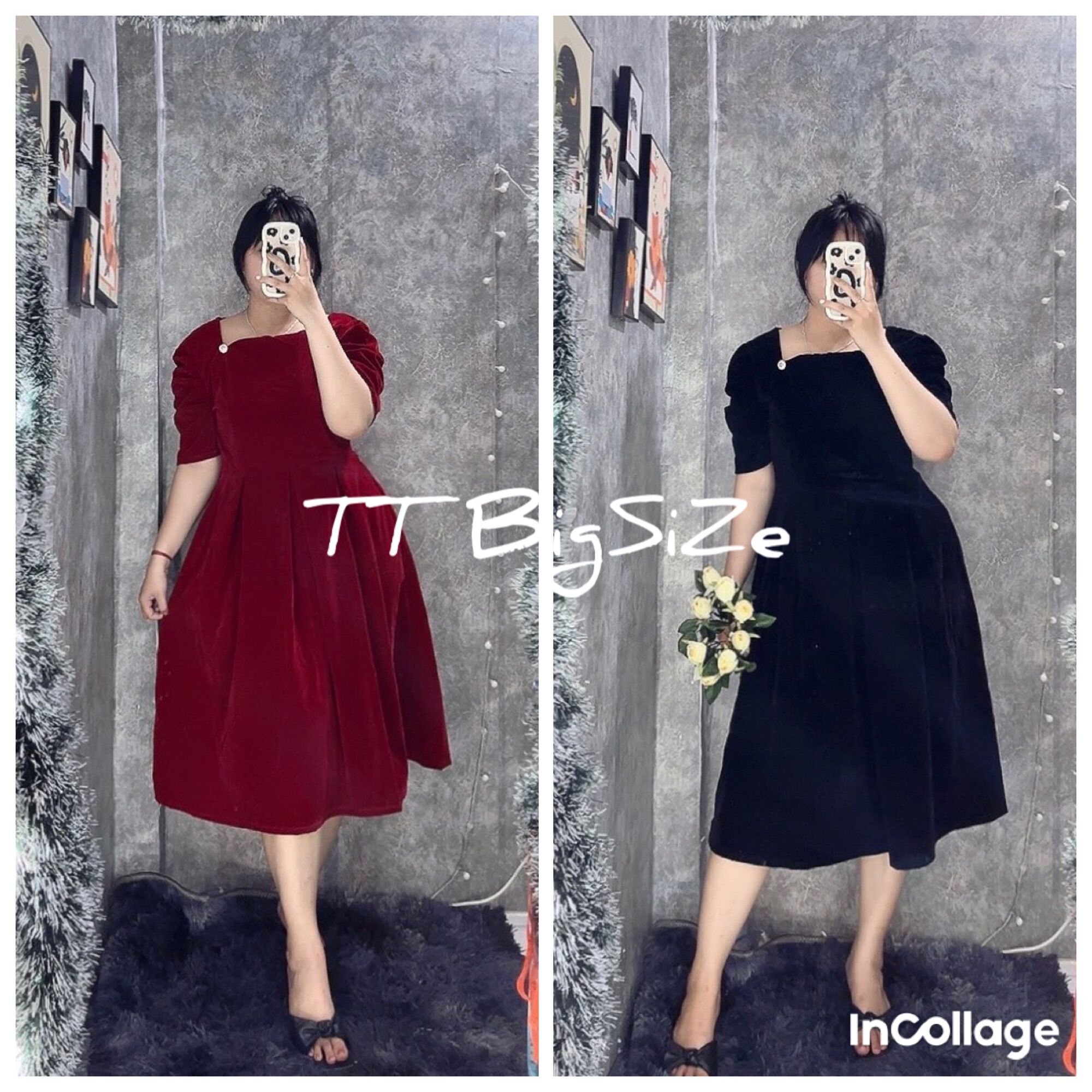 Đầm Nhung dáng dài qua gối Bigsize Nữ 68kg đến 95kg
