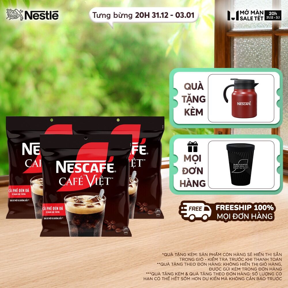  ƯU ĐÃI THÁNG 1   FREESHIP HCM  Combo 3 Túi Cà phê hòa tan NESCAFÉ Café Việt Cà phê đen đá  Túi 35 gói x 16g  