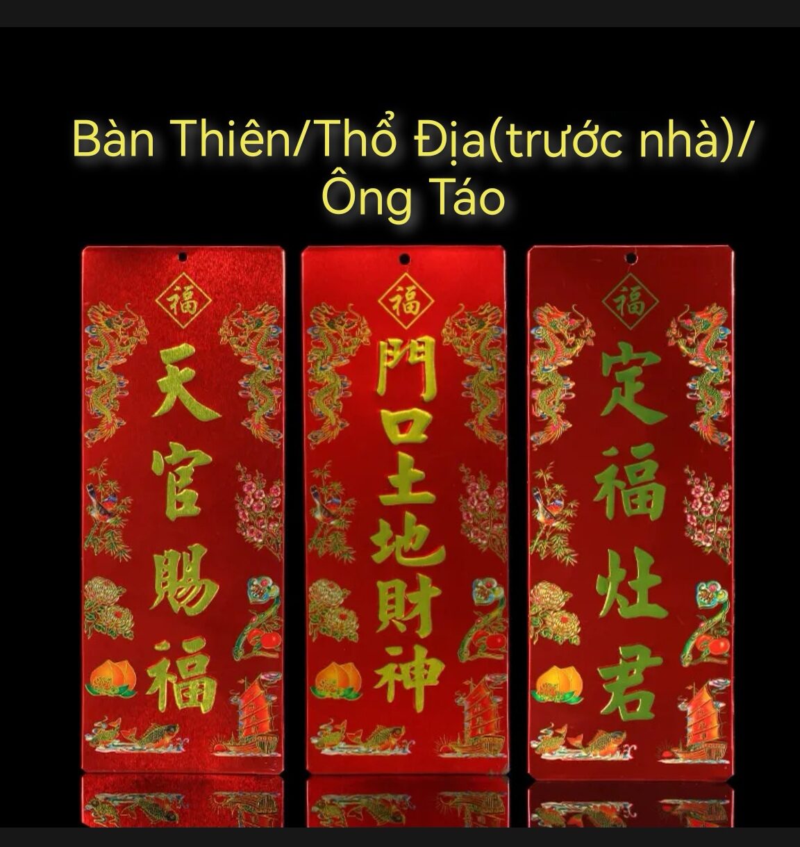 Bài Vị bàn thờ ông Táo, bàn thiên, thổ thần chất liệu thiếc sơn son chữ vàng dập nổi