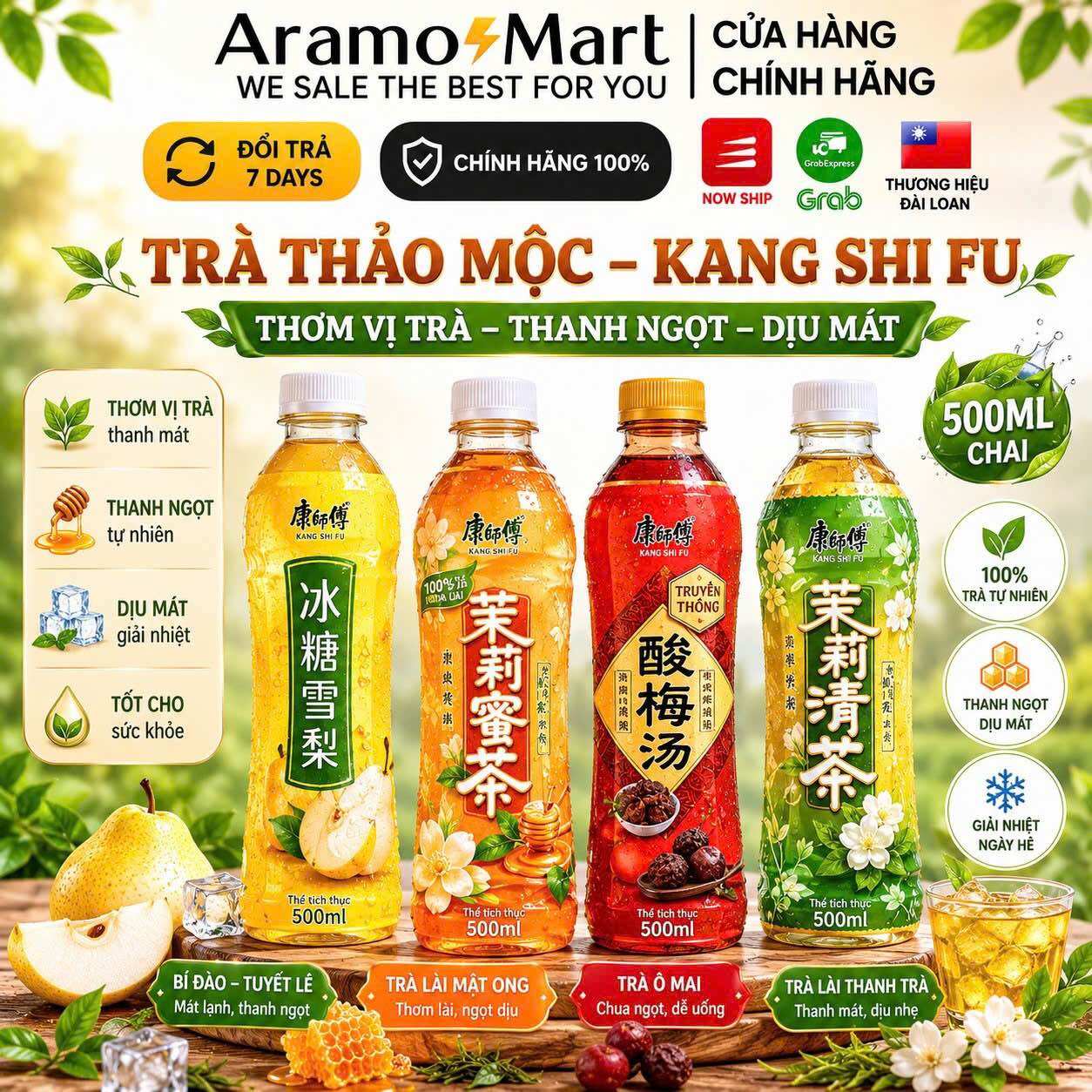 KANG SHIFU Trà Hoa Nhài 500ml Hương Vị Thanh Mát Từ Đài Loan Chai 500ml Dễ Dàng Mang Theo Đi Học Đi Làm Dã Ngoại Thành Phần Tự Nhiên Hoa Nhài Trà Xanh Mật Ong