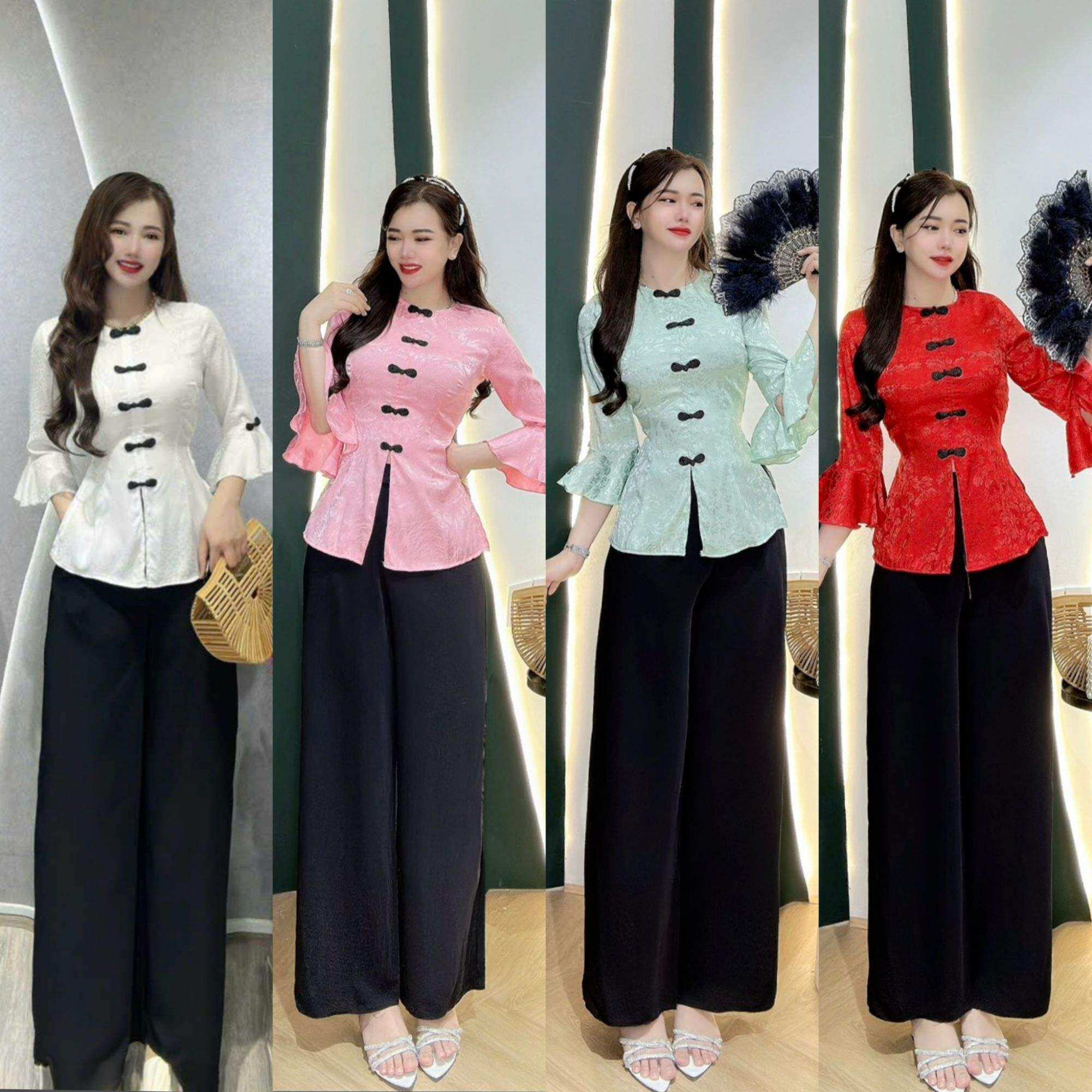 Bộ bà ba gấm tay loe / Set bà ba gấm tay loe/ trang phục truyền thống tay loe chất lụa gấm phối quần mango