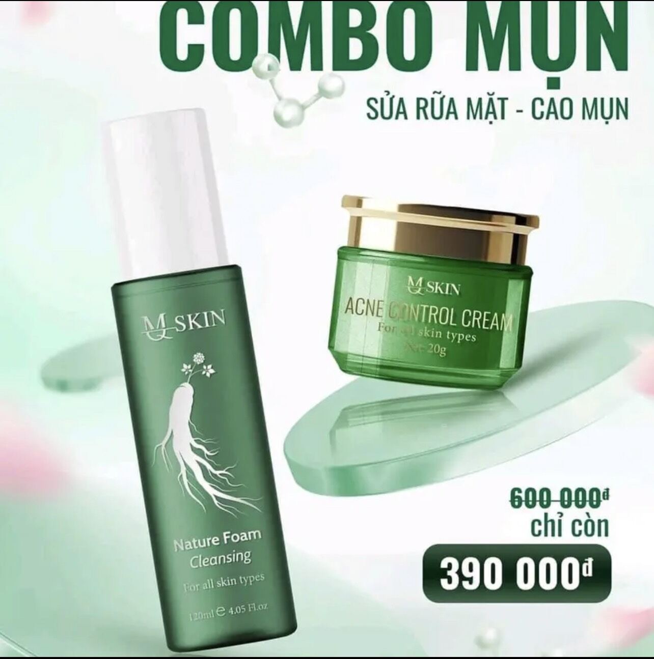 Combo kem mụn cao vàng tặng sửa rửa nhân sâm mq skin