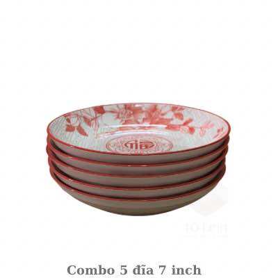 Combo 5 đĩa gốm sứ hoa văn cao cấp 18cm, dĩa gốm sứ