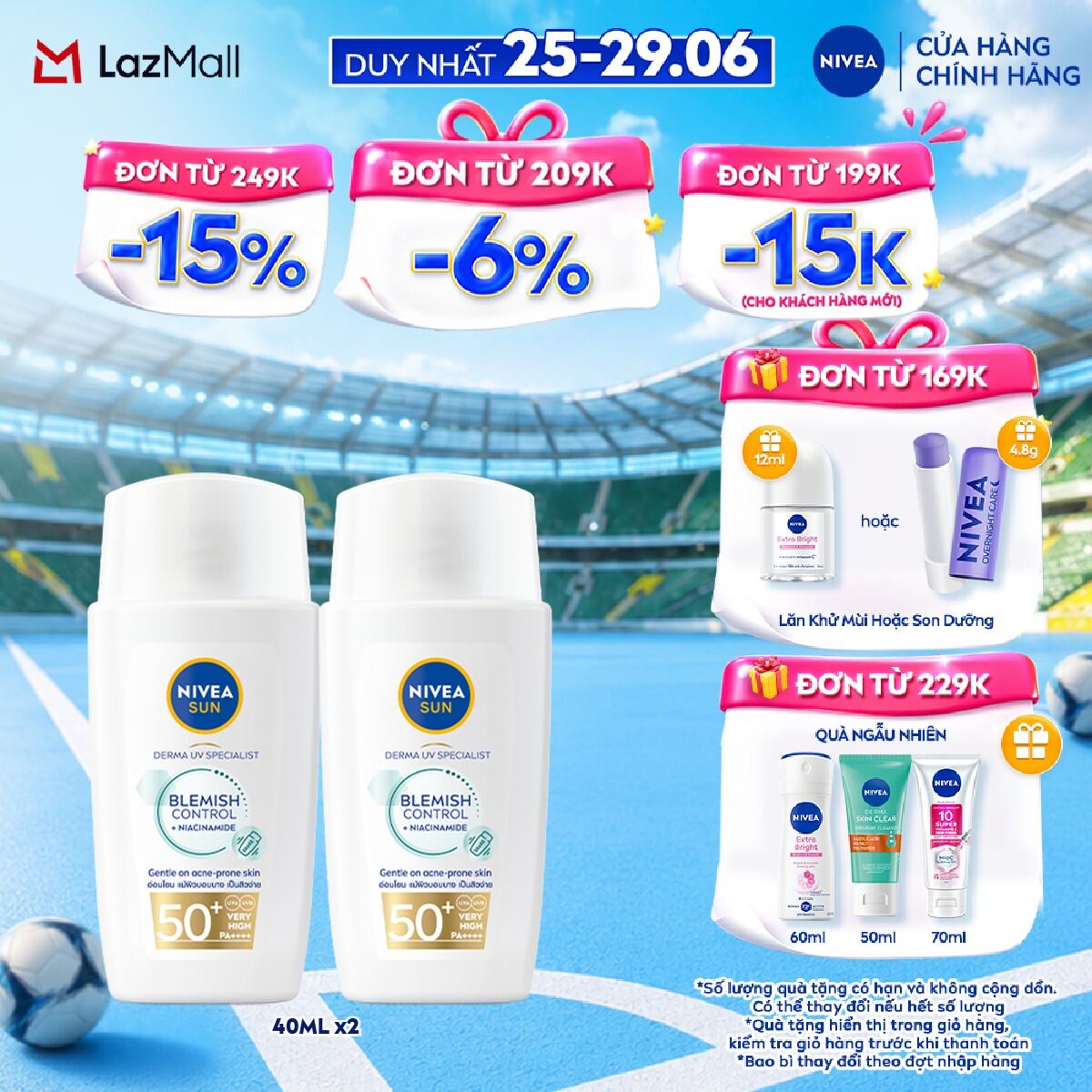 [MUA LÀ CÓ QUÀ] Bộ 2 Sữa Chống Nắng NIVEA Derma Blemish Control SPF50+ Kiềm Dầu Ngừa Mụn 40ml - 95147x2
