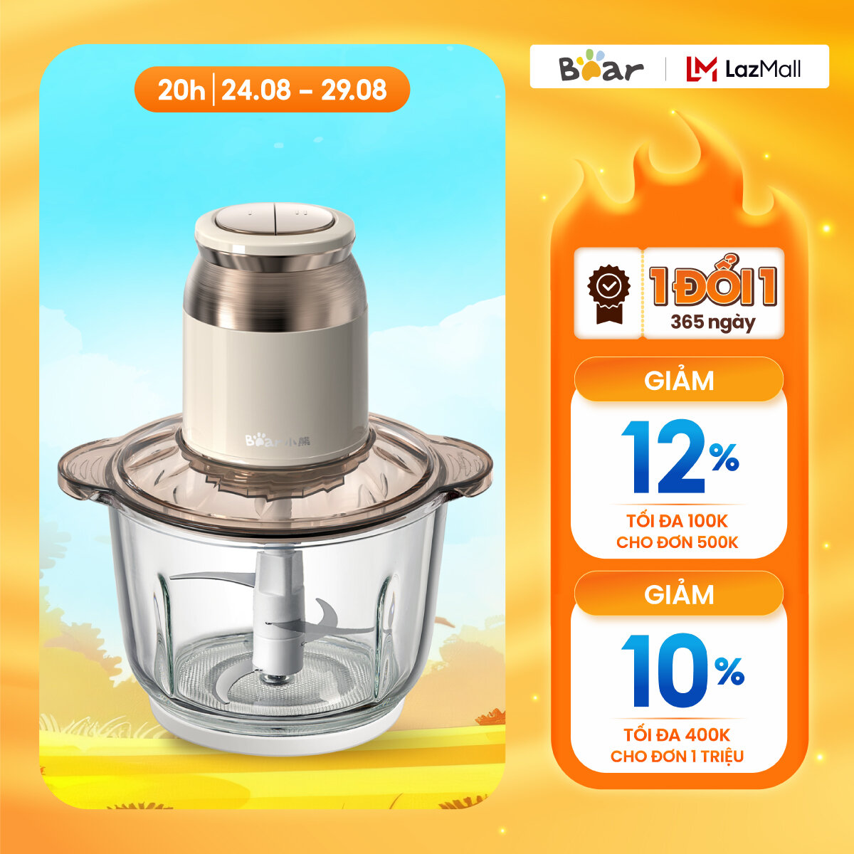 Máy xay thịt, thực phẩm 2l bear qsj-d03d7 - hàng chính hãng