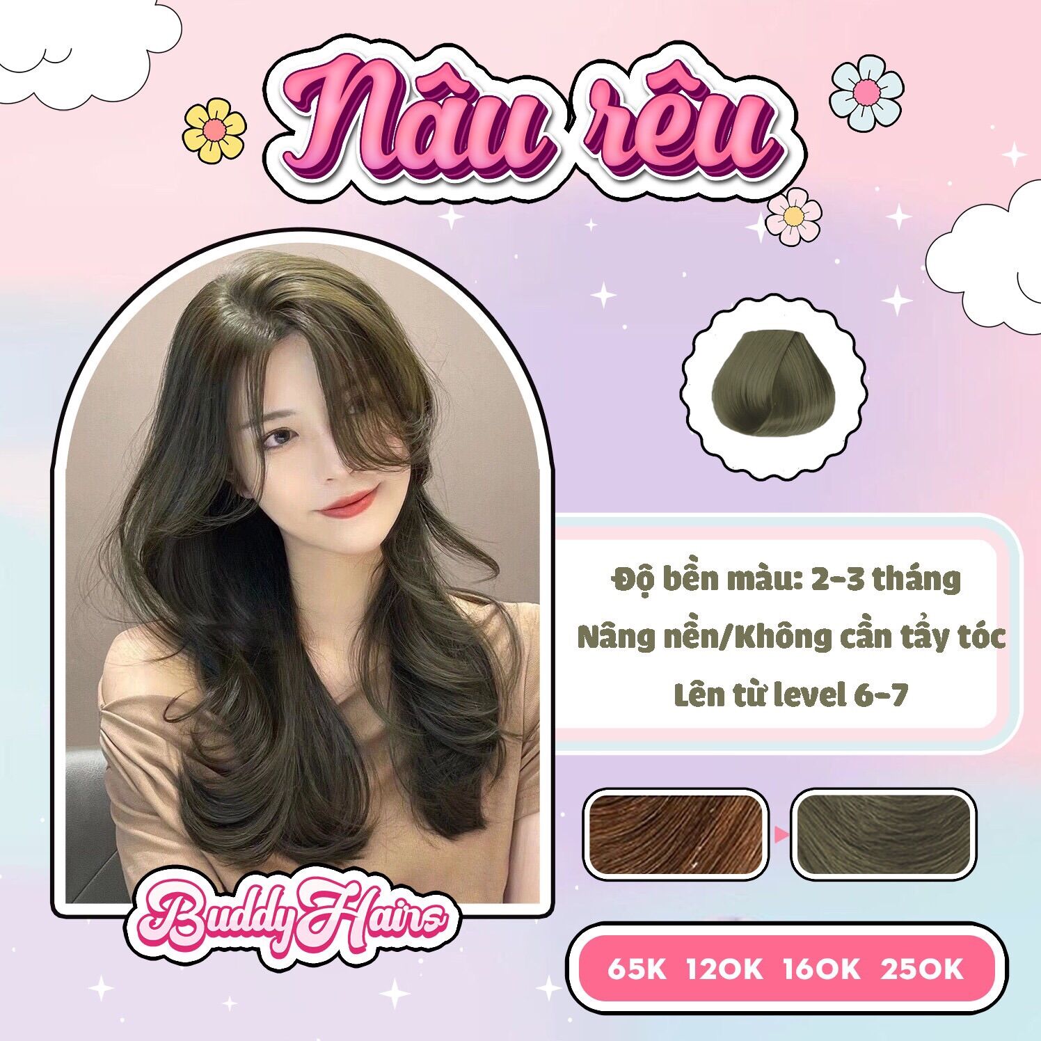 Thuốc nhuộm tóc nâu rêu không cần thuốc tẩy tóc
