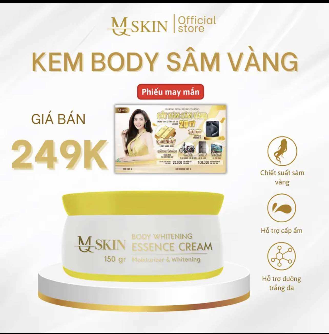 KEM BODY SÂM VÀNG MQSKIN KÈM (THẺ CÀO + KÍCH TRẮNG)
