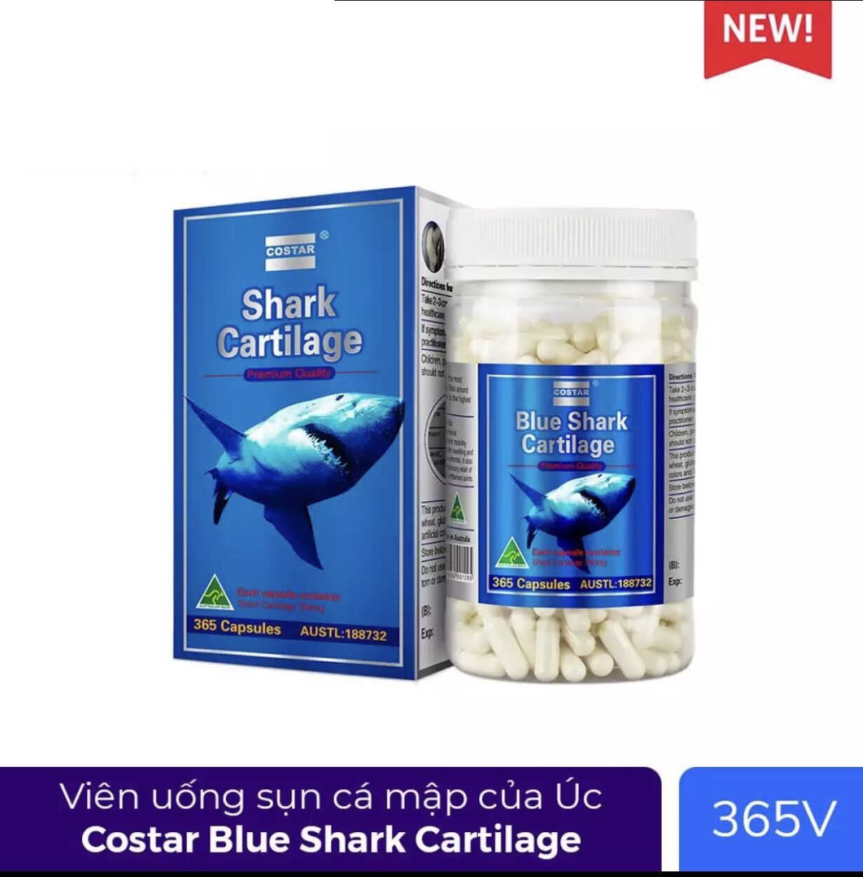 Sụn Cá Mập Costar Blue Shark Cartilage 750mg chai 365 viên của Úc