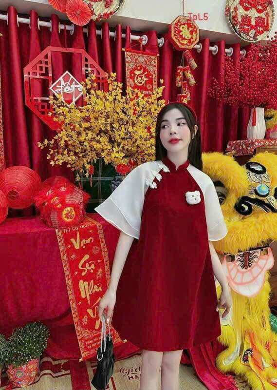 Áo dài cách tân tết phối voan xinh