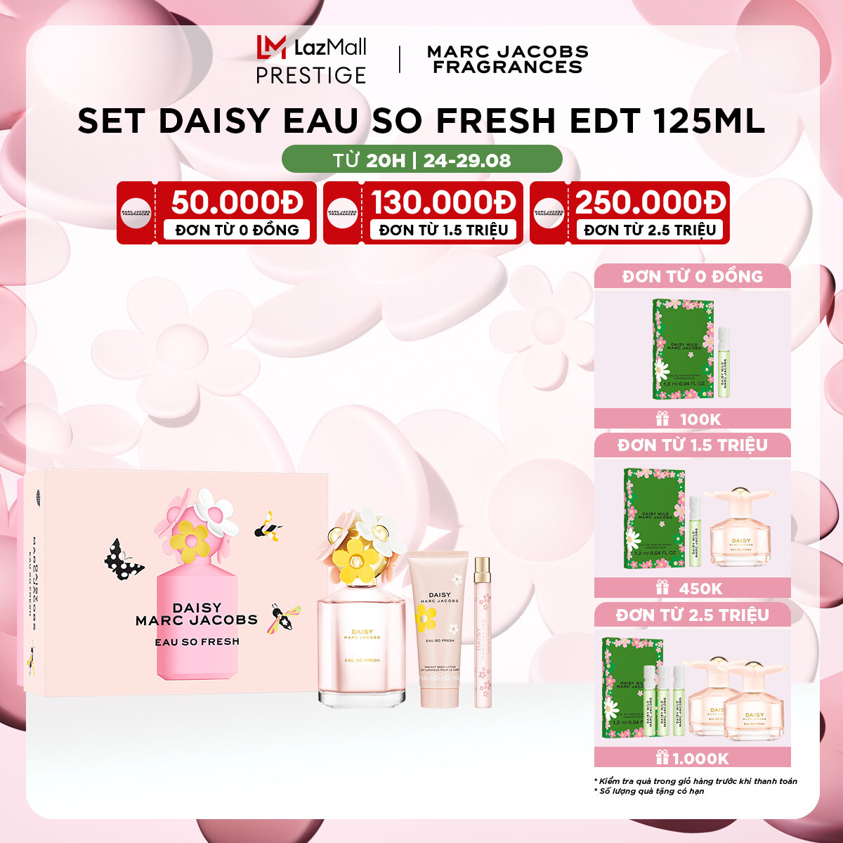 Set nước hoa nữ marc jacobs daisy eau so fresh sp prm edt 125ml + body lotion 75ml + pen spray edt 10ml